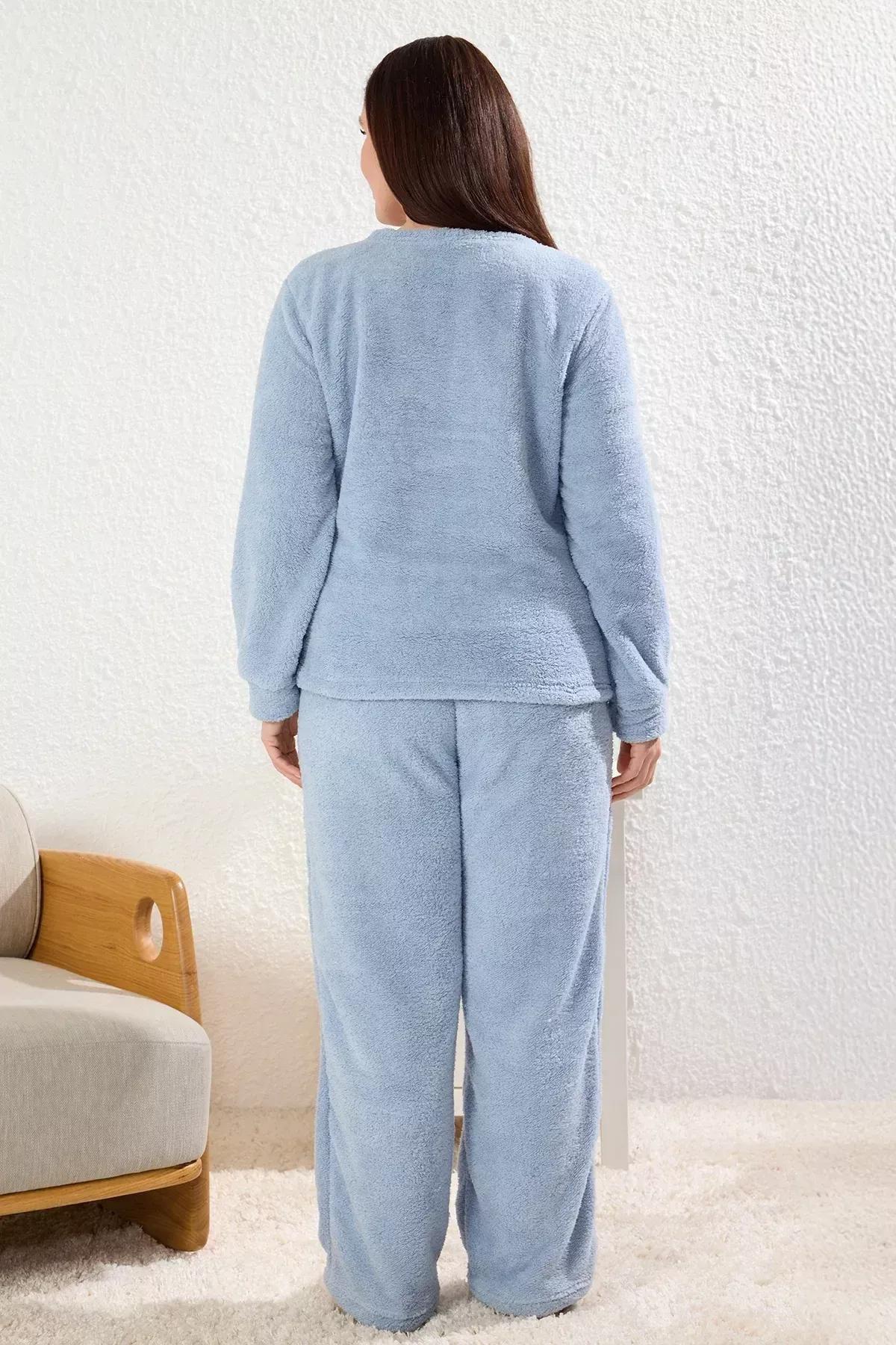 Blue Double-Breasted Knitted Pyjamas, LIGHT BLUE, large image number 5