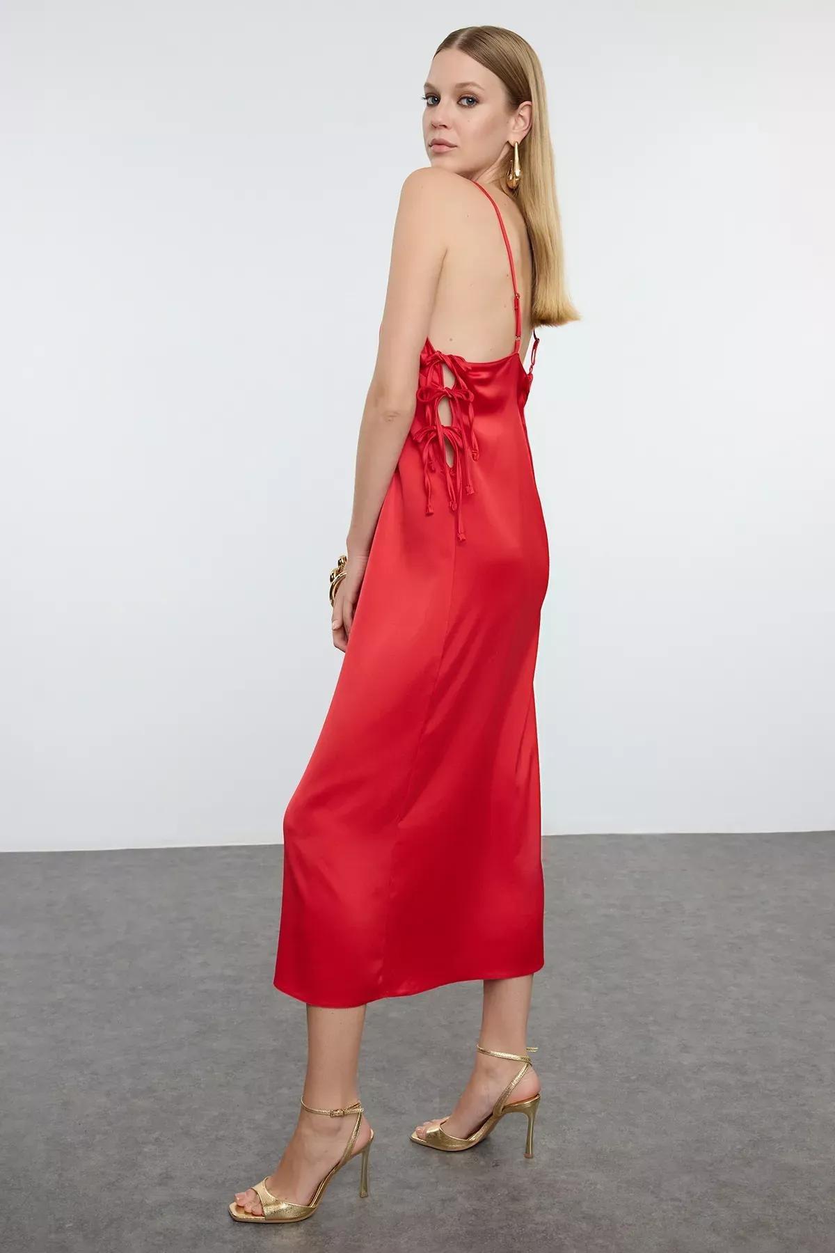 Red Bow Satin Elegant Occasionwear Dress, Red, large image number 0