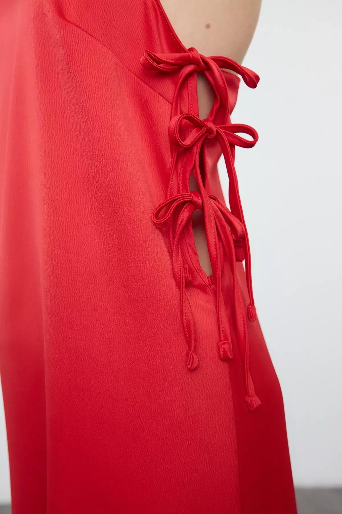 Red Bow Satin Elegant Occasionwear Dress, Red, large image number 3