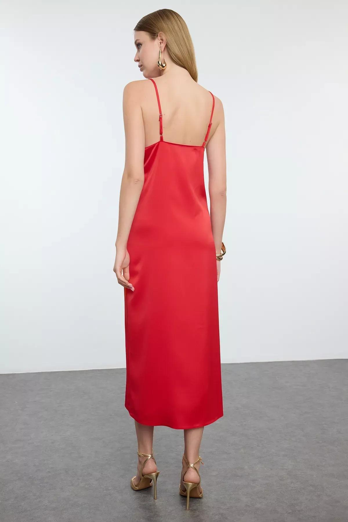 Red Bow Satin Elegant Occasionwear Dress, Red, large image number 4