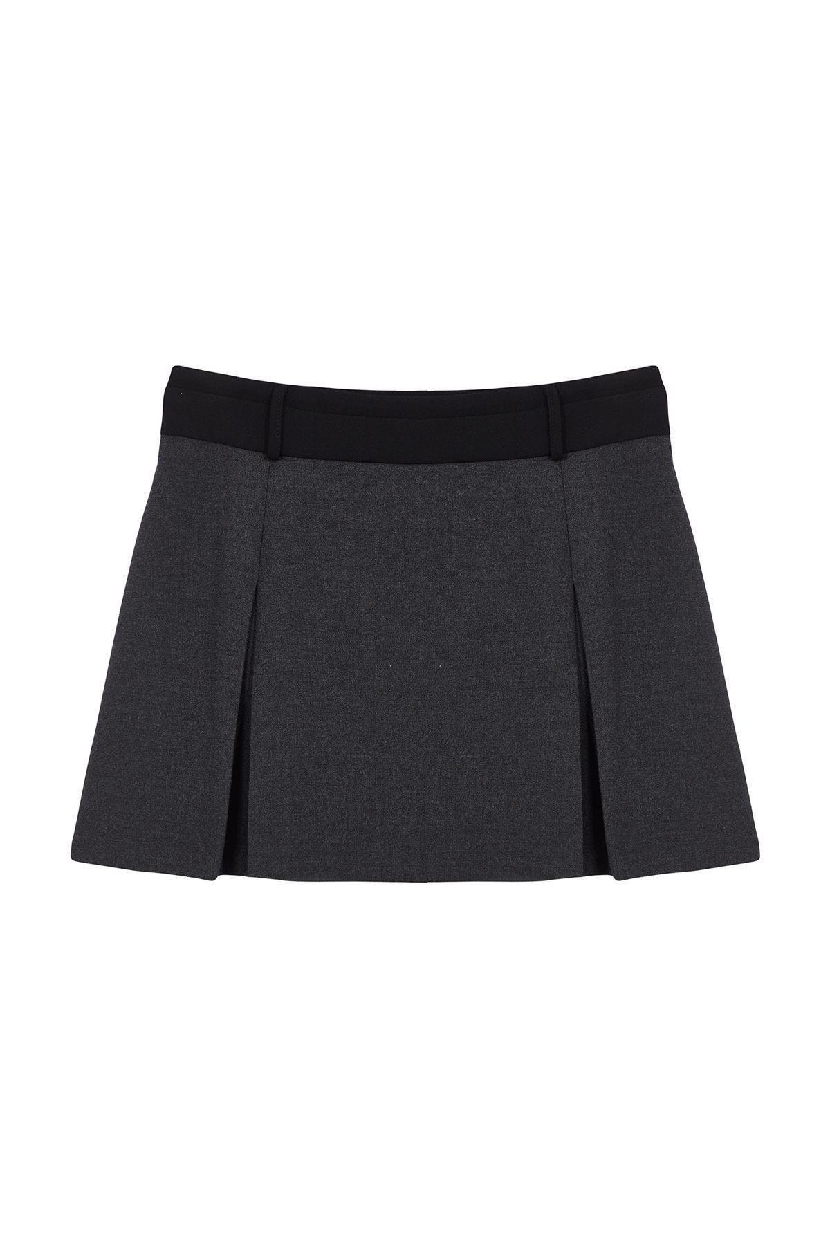 Anthracite Mini Double Pleated Woven Shorts Skirt TWOAW25SR00007, , large image number 5
