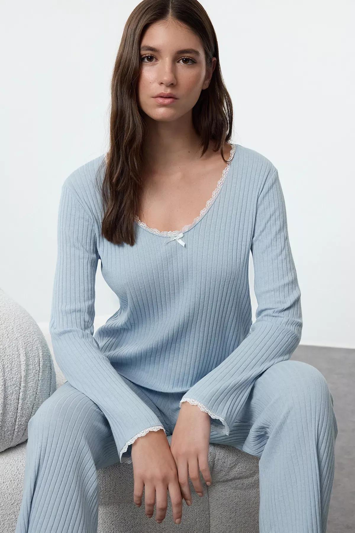 Blue Lace Ribbon Pajama Set, , large image number 1