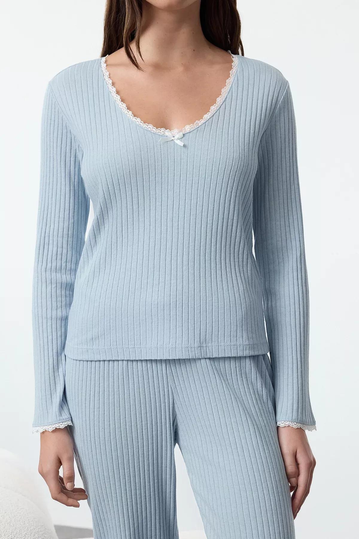 Blue Lace Ribbon Pajama Set, BABY BLUE, large image number 2