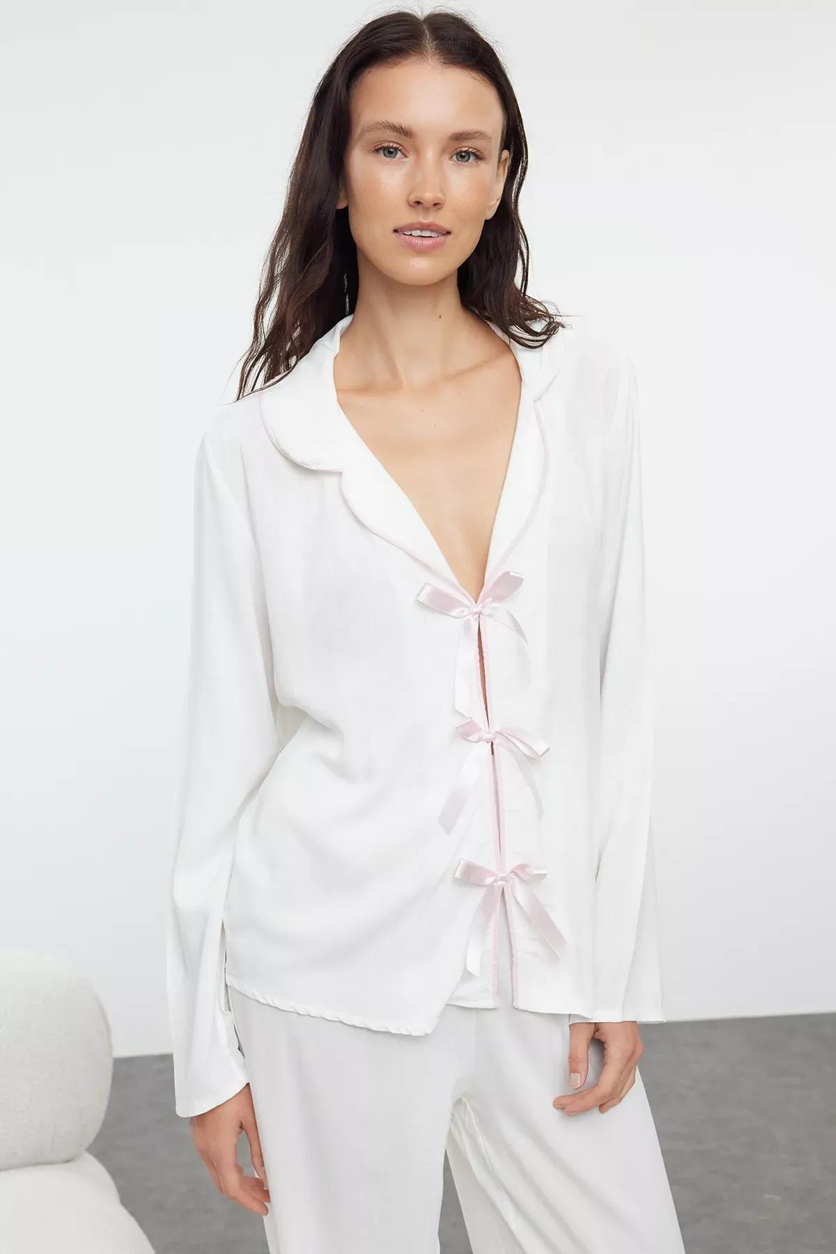 Beige Piping Pajama Set, Ecru, large image number 1