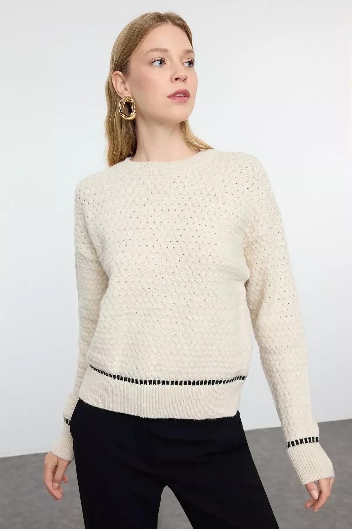 Brown d Crew Neck Sweater, STONE, large image number 1