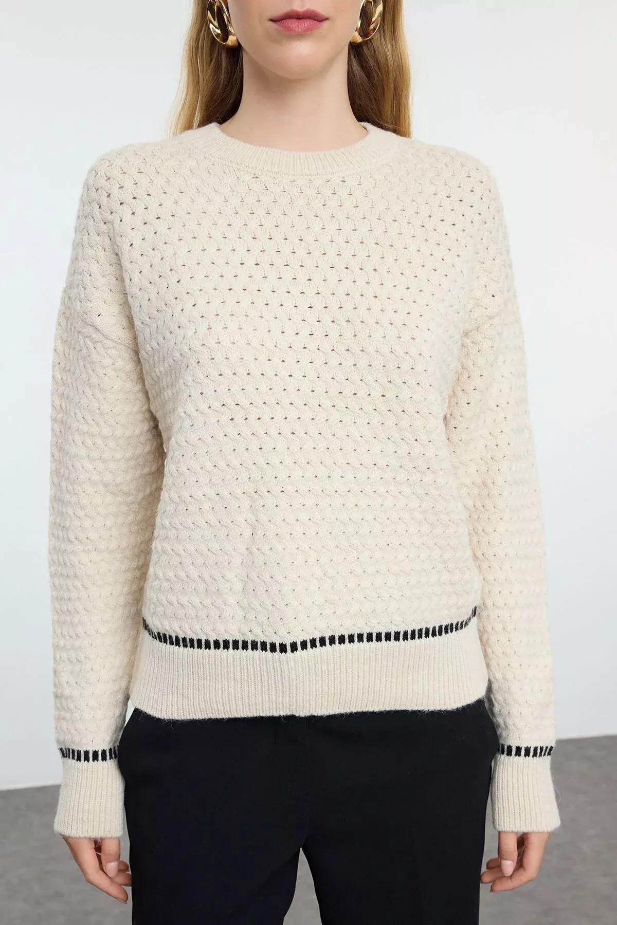 Brown d Crew Neck Sweater, STONE, large image number 2