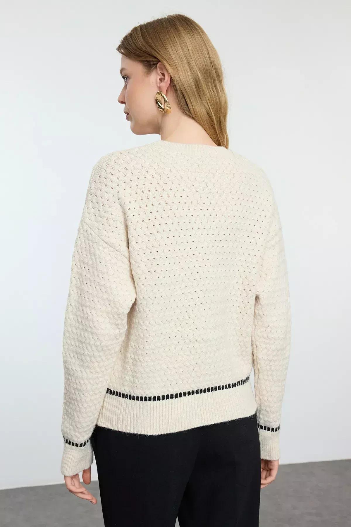 Brown d Crew Neck Sweater, STONE, large image number 4