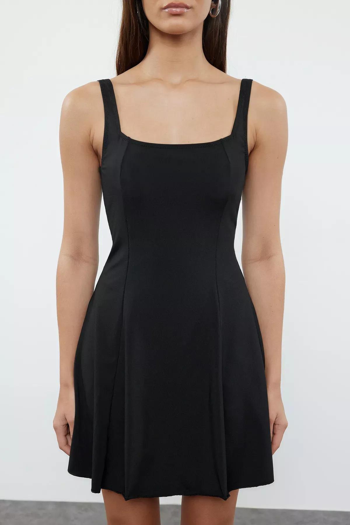 Black Square Neck Skirted Swimsuit, , large image number 2