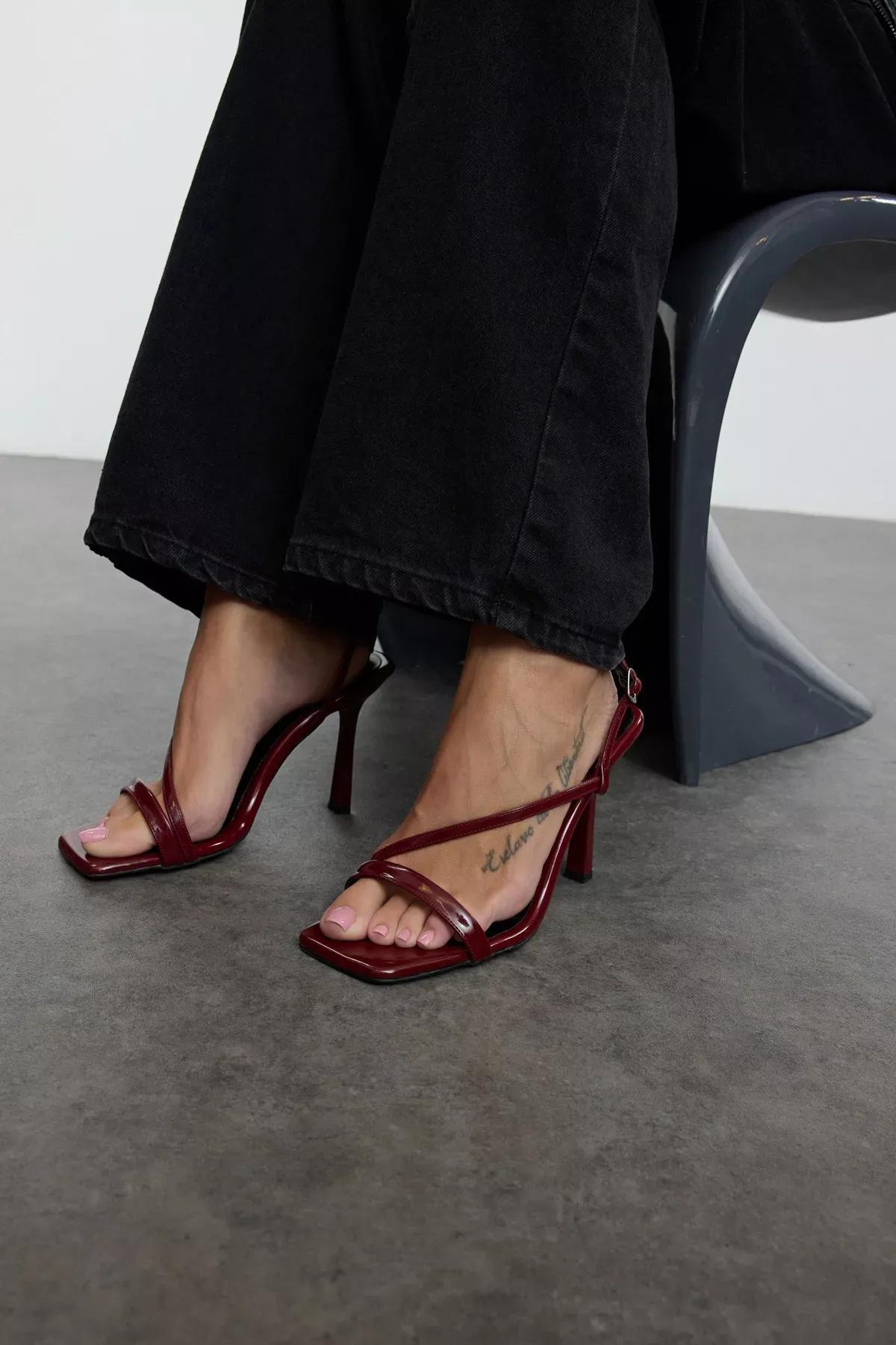 Burgundy Patent Heeled Sandals, , large image number 1