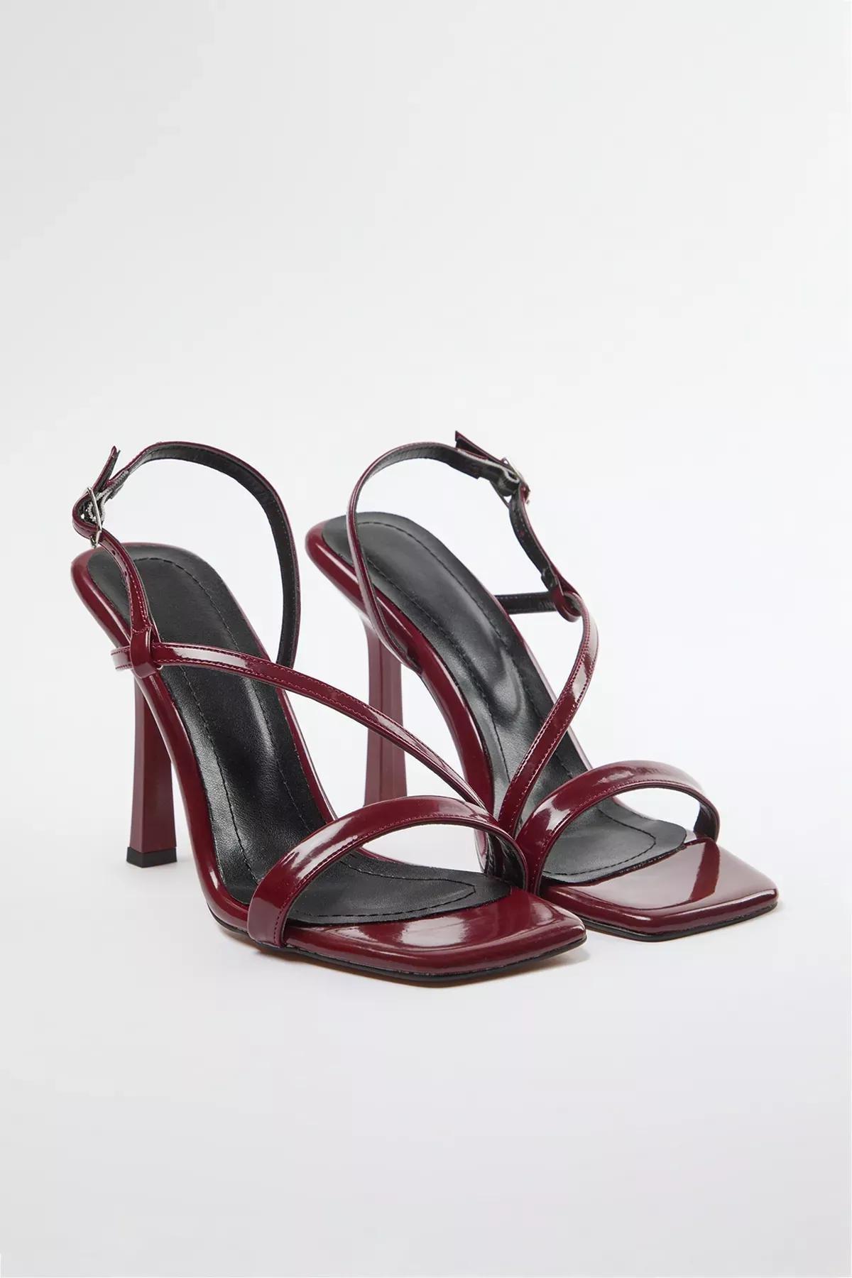 Burgundy Patent Heeled Sandals, , large image number 2