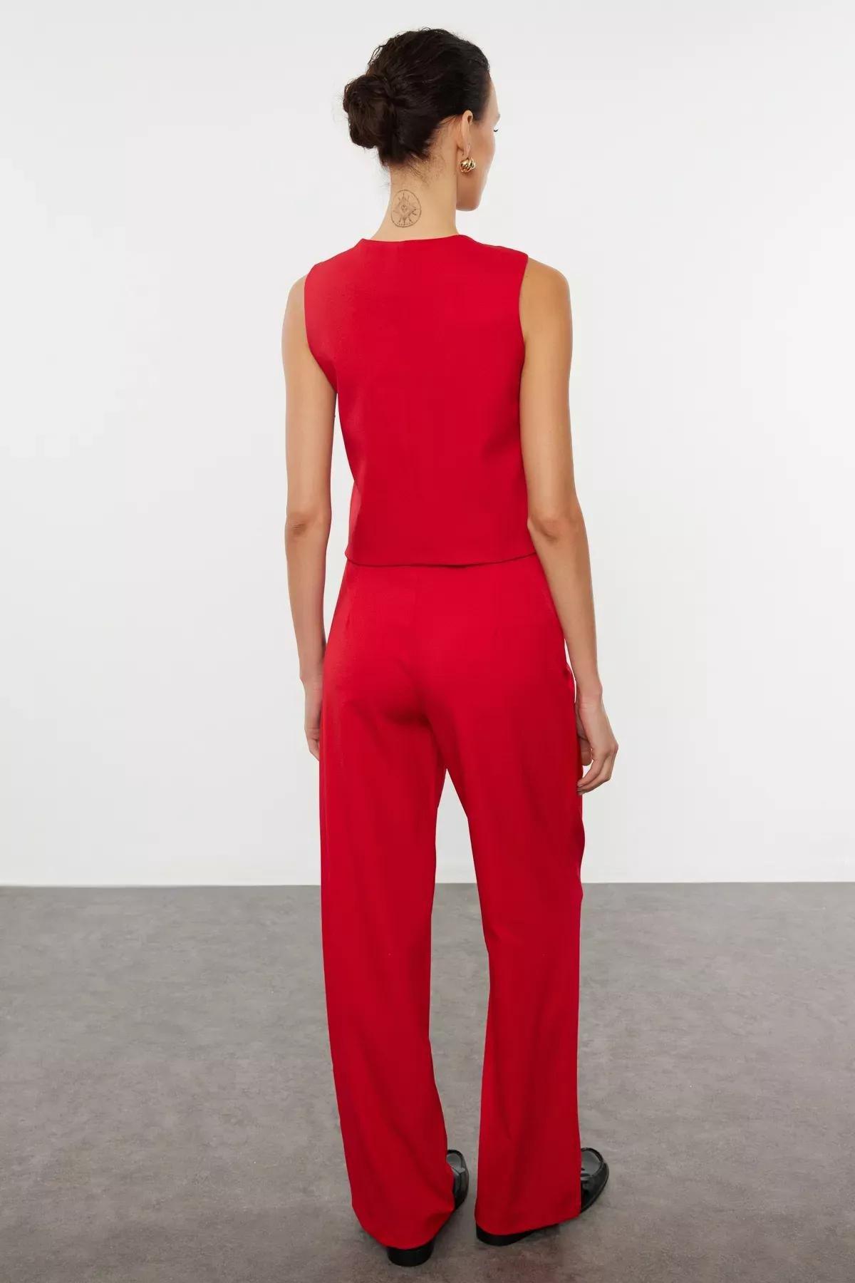 Red Bottom-Top Set Plain Co-Ords, Red, large image number 3
