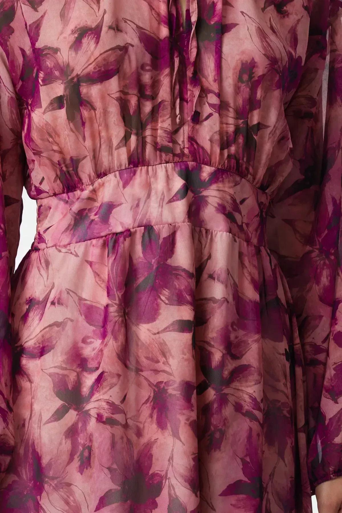 Pink Patterned Opening Waist Maxi Dress, Pink, large image number 2