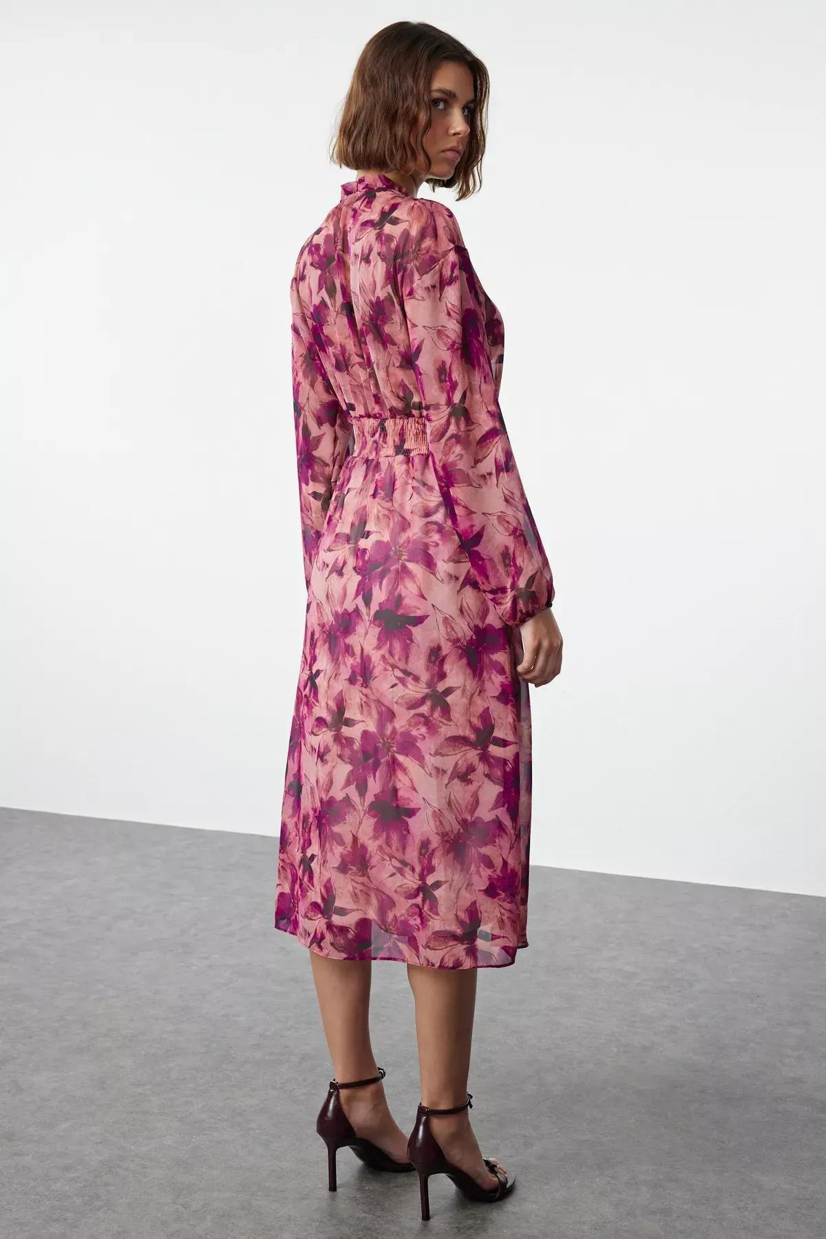 Pink Patterned Opening Waist Maxi Dress, Pink, large image number 4