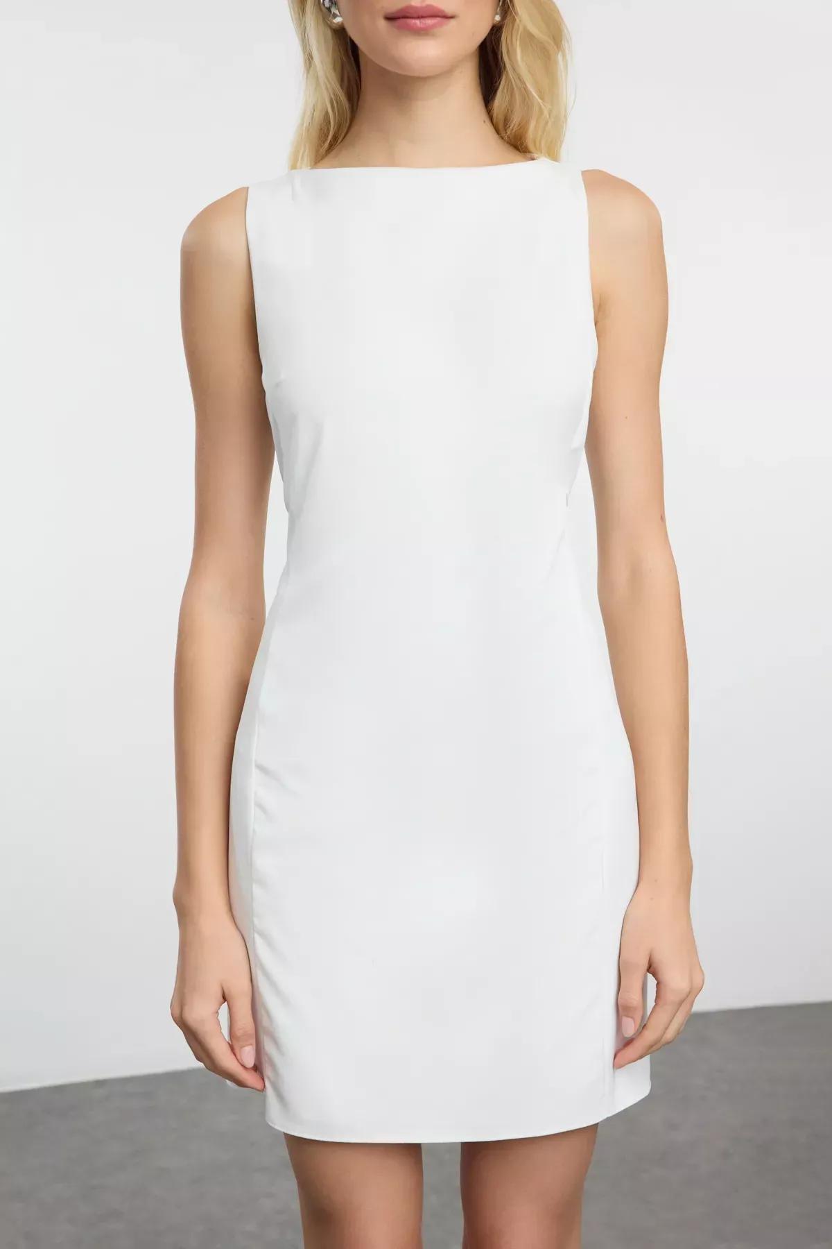White A-Line Mini Dress, Ecru, large image number 2