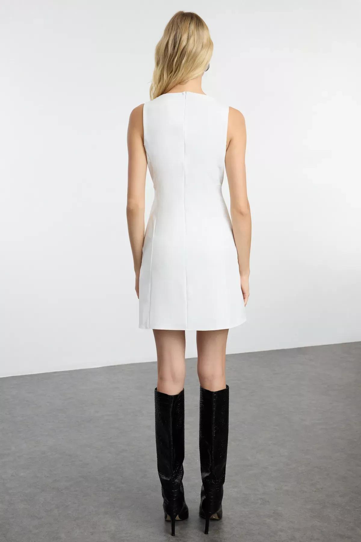 White A-Line Mini Dress, Ecru, large image number 3