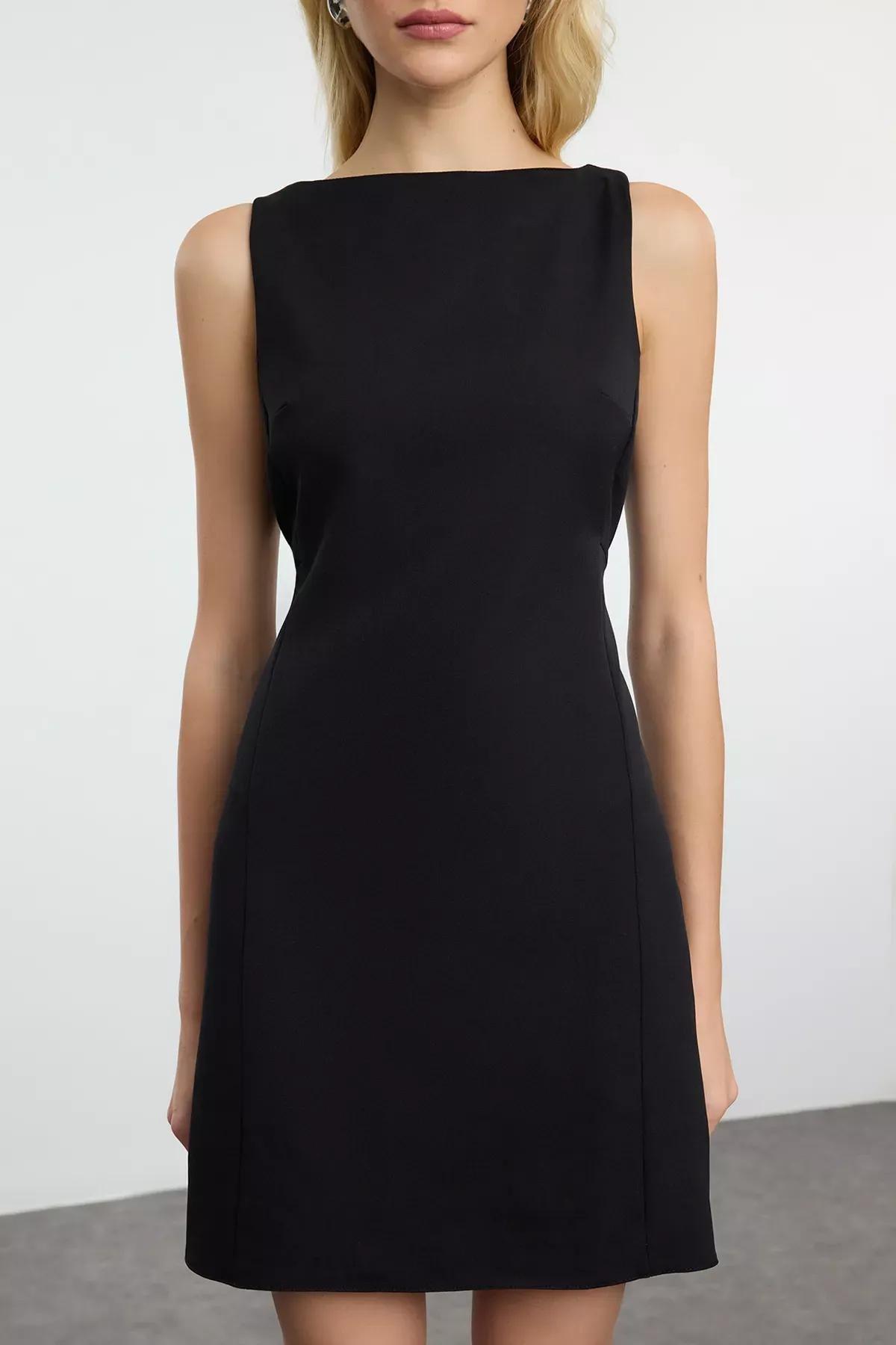 Black A-Line Mini Woven Dress, BLACK, large image number 3