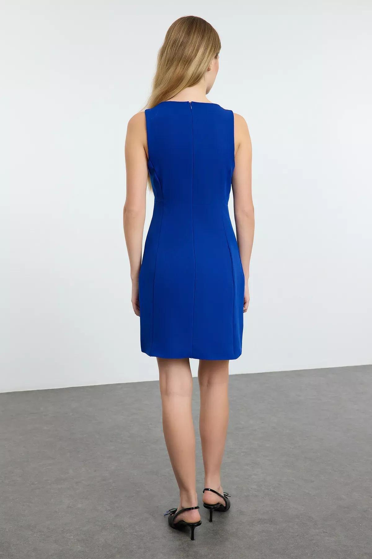 Blue Plain Mini Woven Dress, , large image number 4