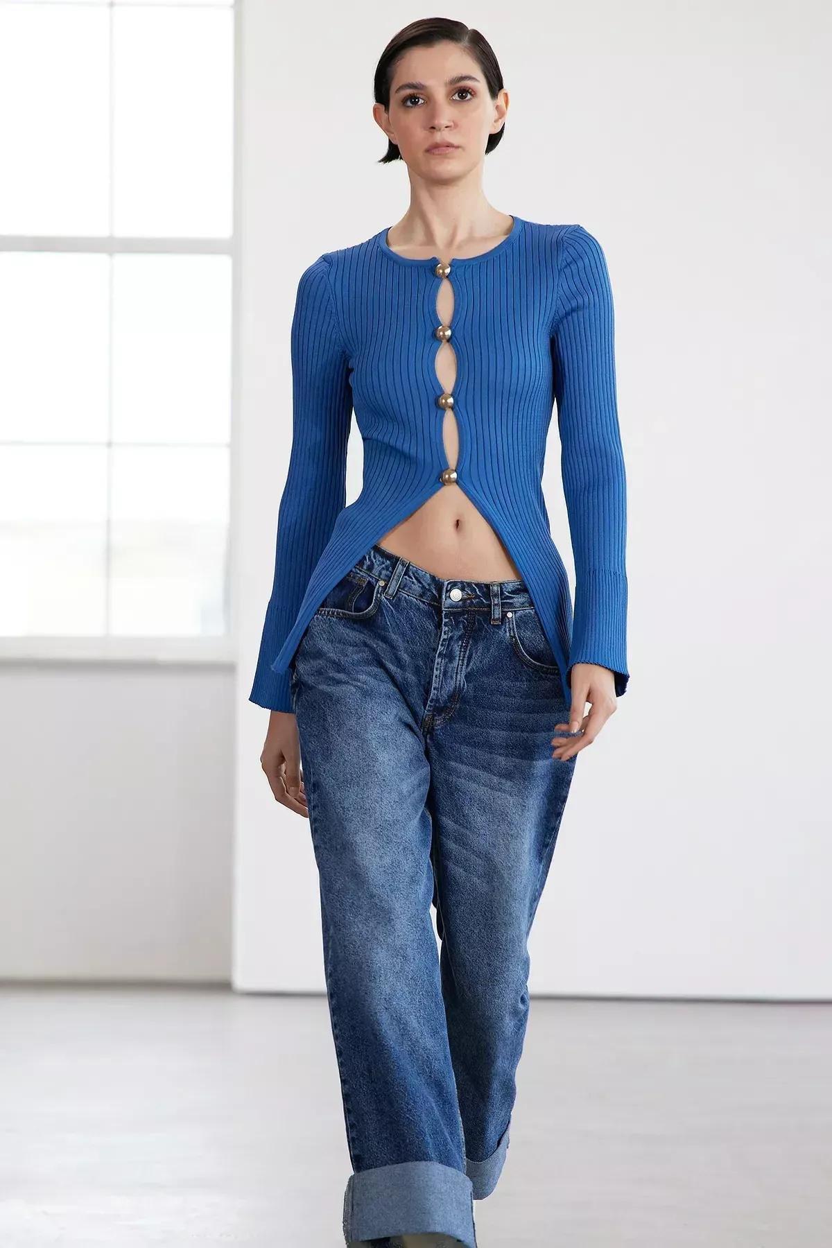 Blue Limited Edition Knit Cardigan, DARK BLUE, large image number 3