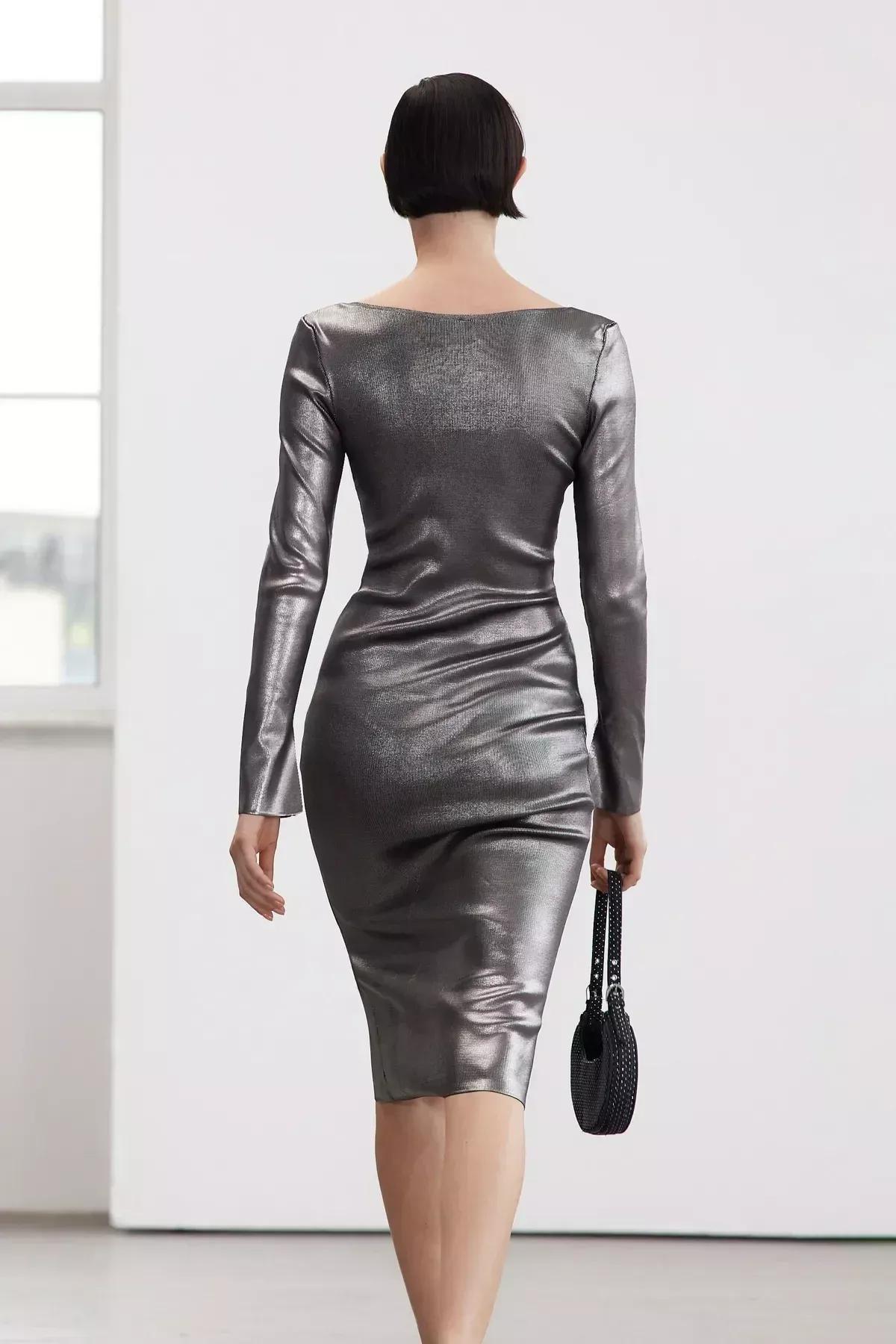 Grey Limited Edition Printed Dress, DARK GREY, large image number 3