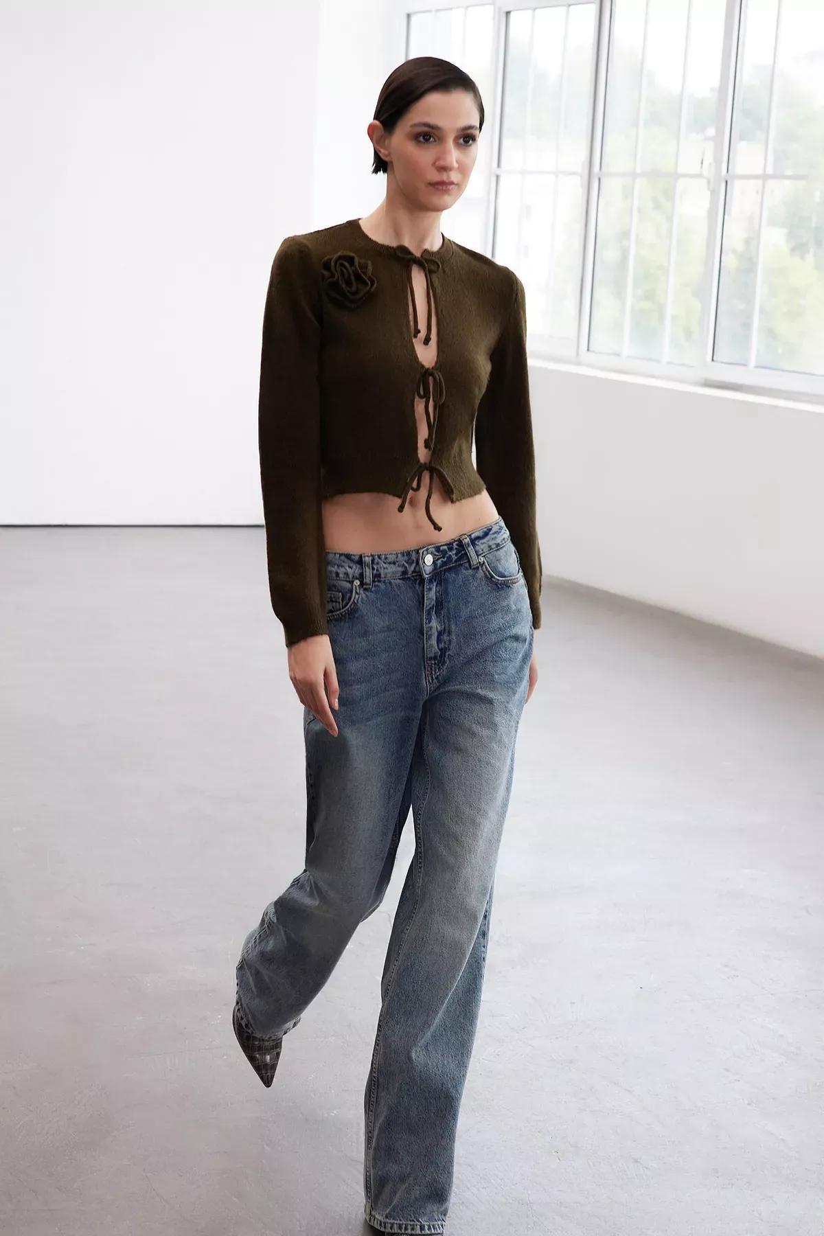 Green Limited Crop Knit Cardigan, Light Khaki, large image number 0