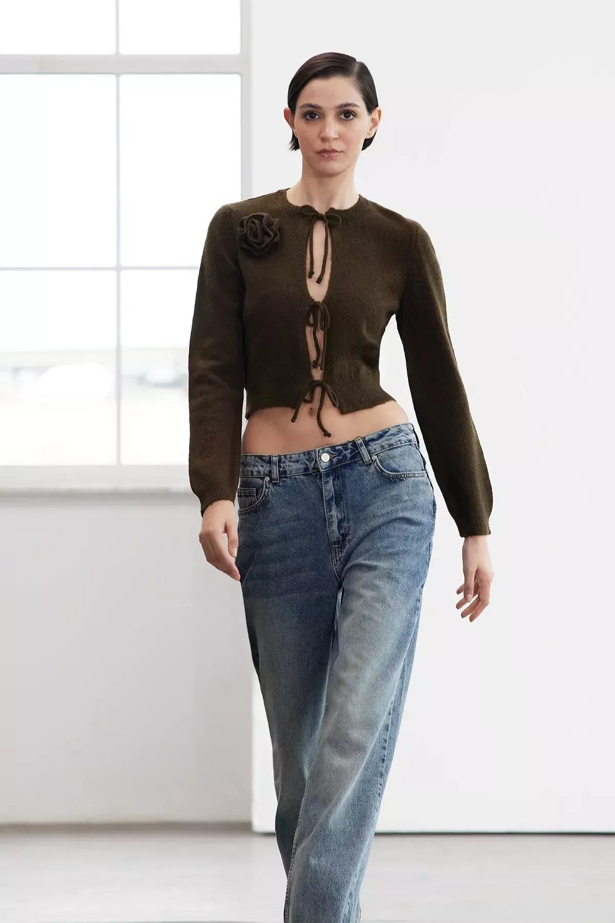 Green Limited Crop Knit Cardigan, Light Khaki, large image number 1