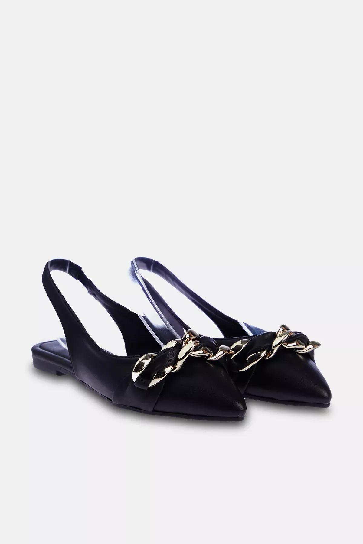 Black Buckled Heeled Ballerinas, , large image number 1