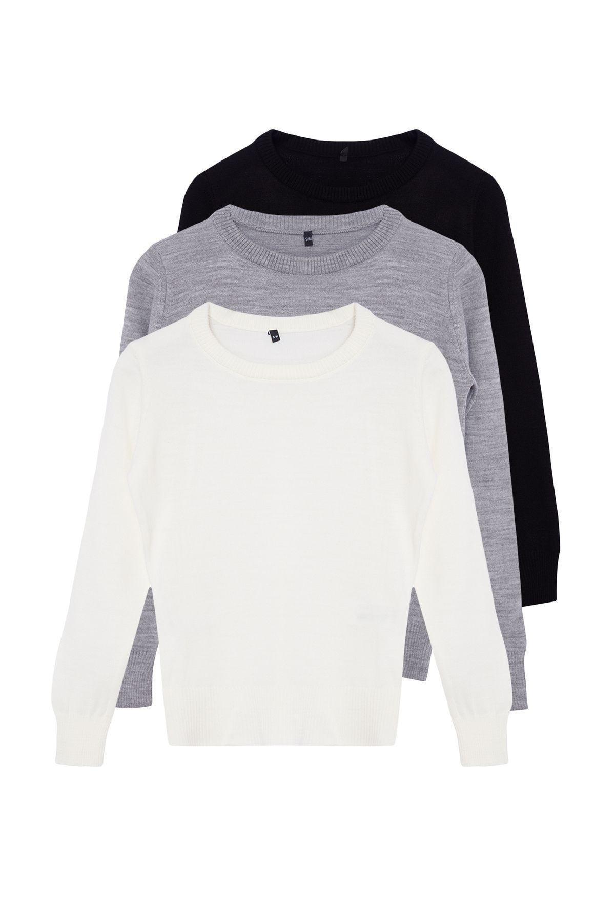 Black-Grey-Ecru Pack of 3 Jumpers Sweater, C101_6848, large image number 6