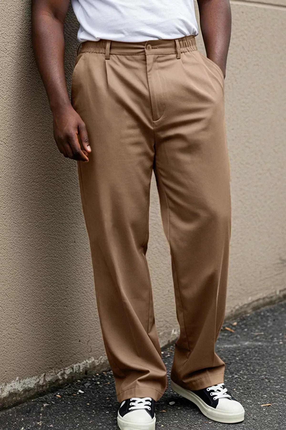 Beige Plus-Size Wide Leg Trousers, , large image number 1