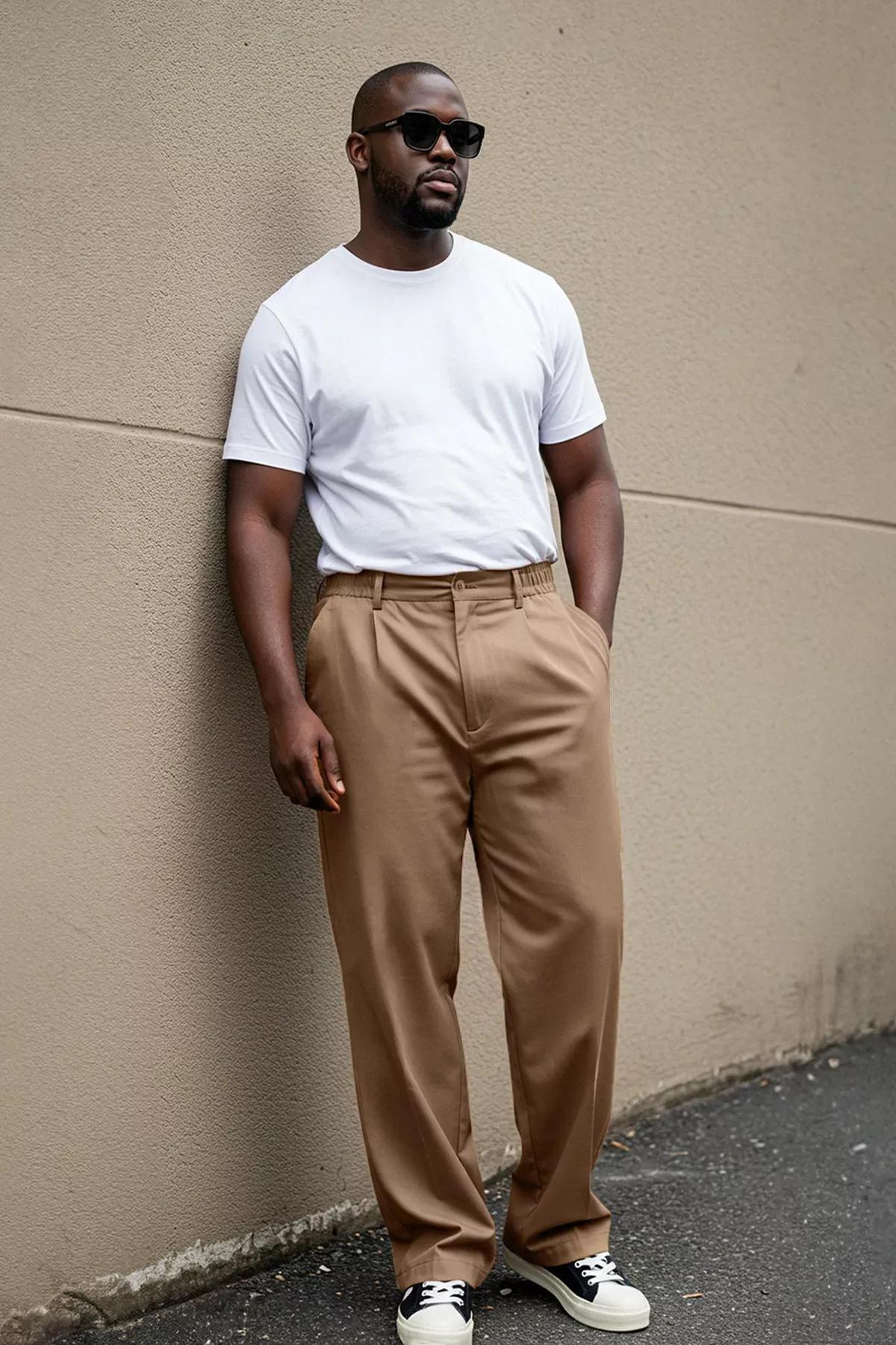 Beige Plus-Size Wide Leg Trousers, , large image number 3