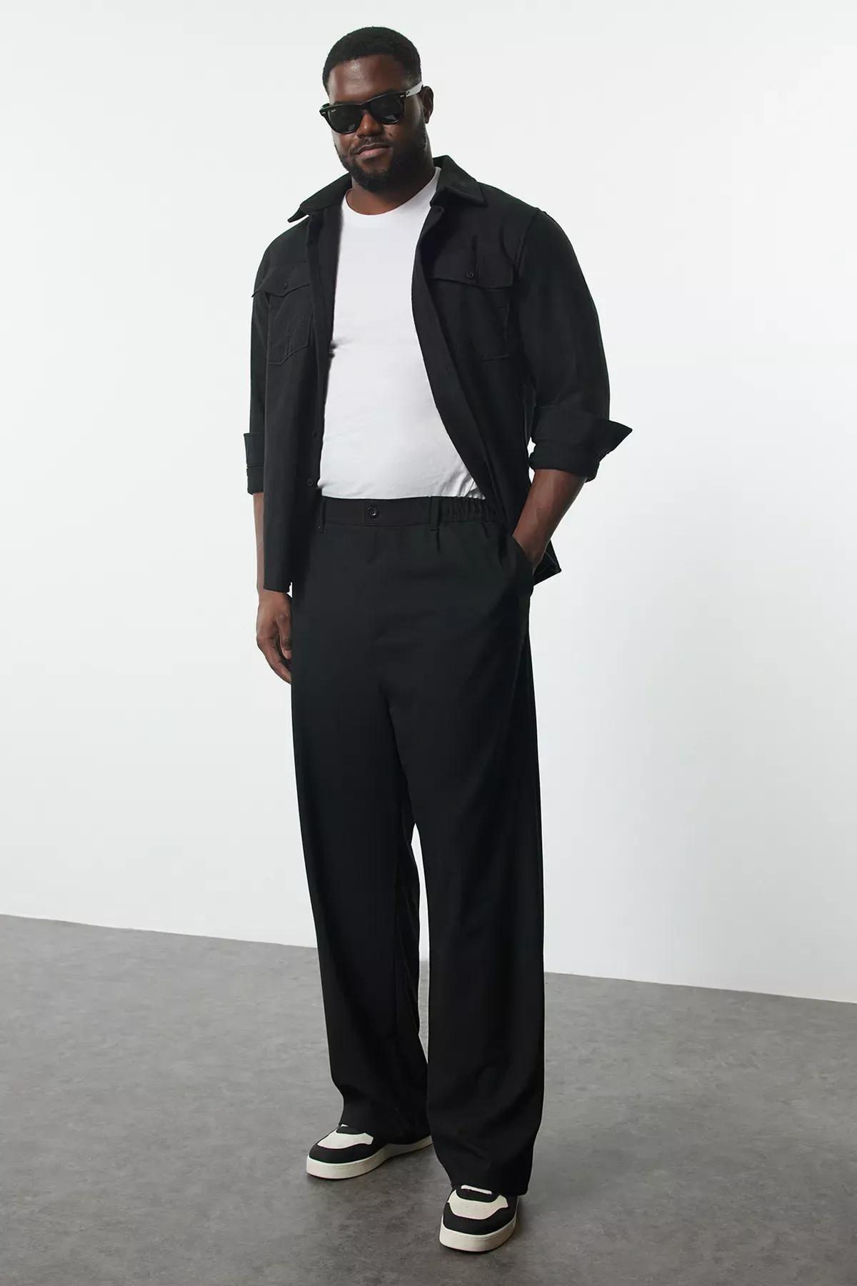Black Wide Leg Fabric Trousers, , large image number 2