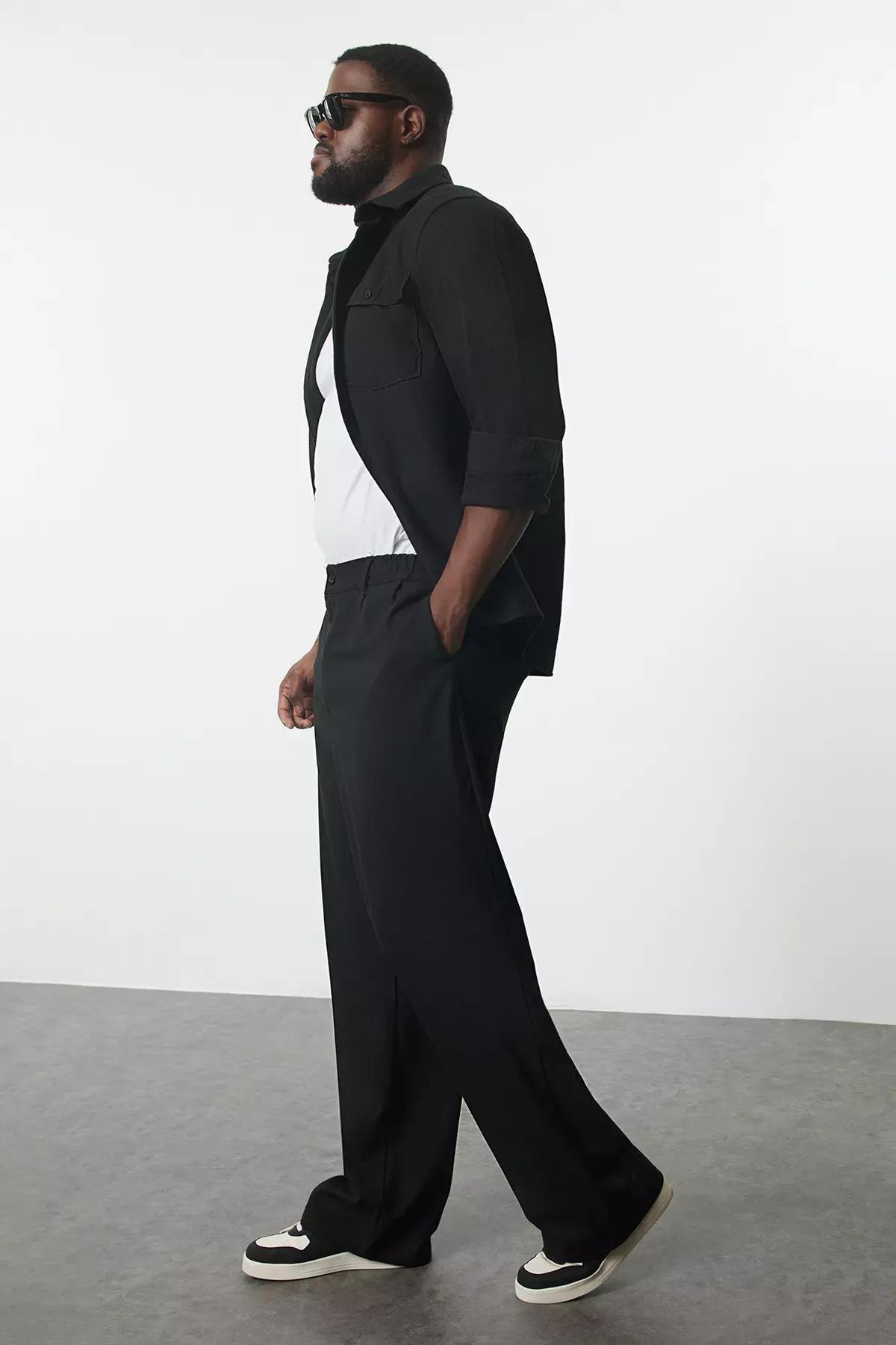 Black Wide Leg Fabric Trousers, , large image number 3