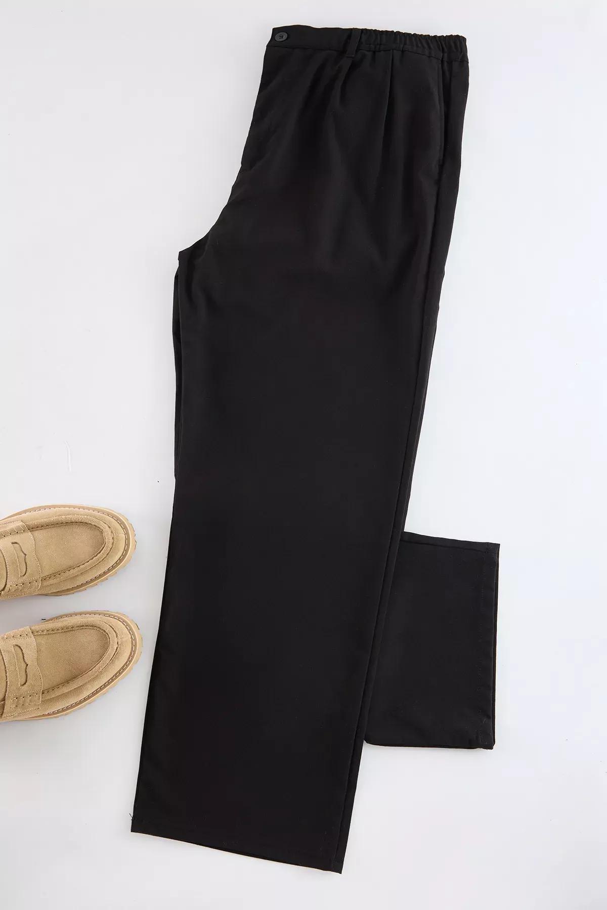 Black Wide Leg Fabric Trousers, , large image number 5