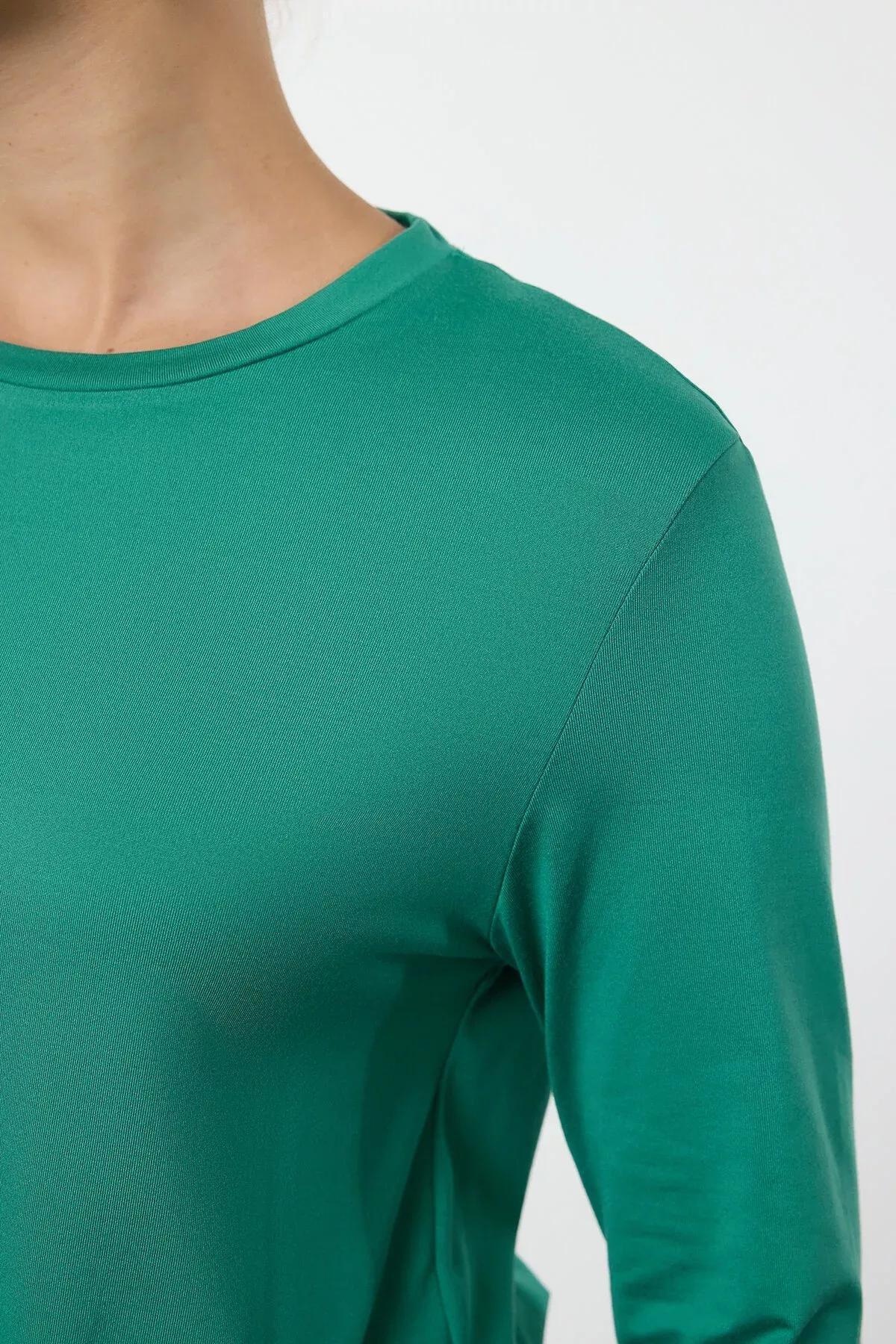 Green Fitted Mini Knitted Dress, Emerald, large image number 3