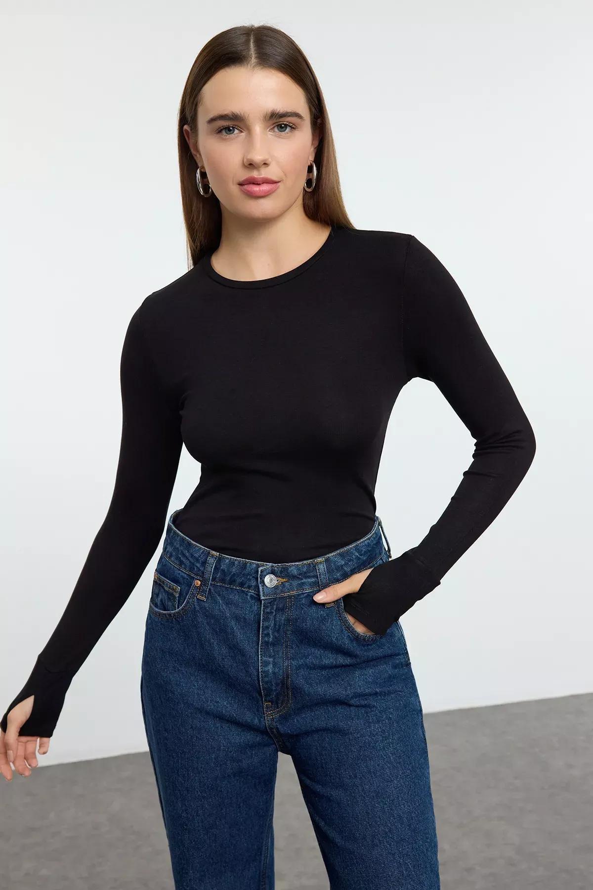 Black Viscose Knit Blouse, , large image number 0