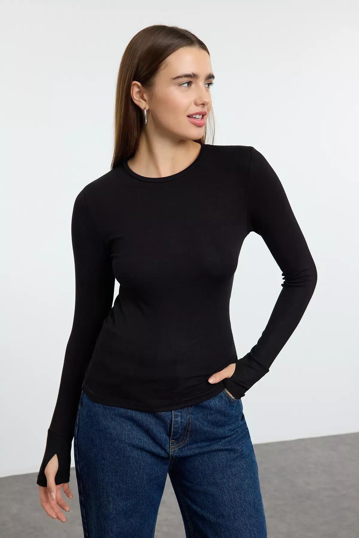 Black Viscose Knit Blouse, , large image number 1