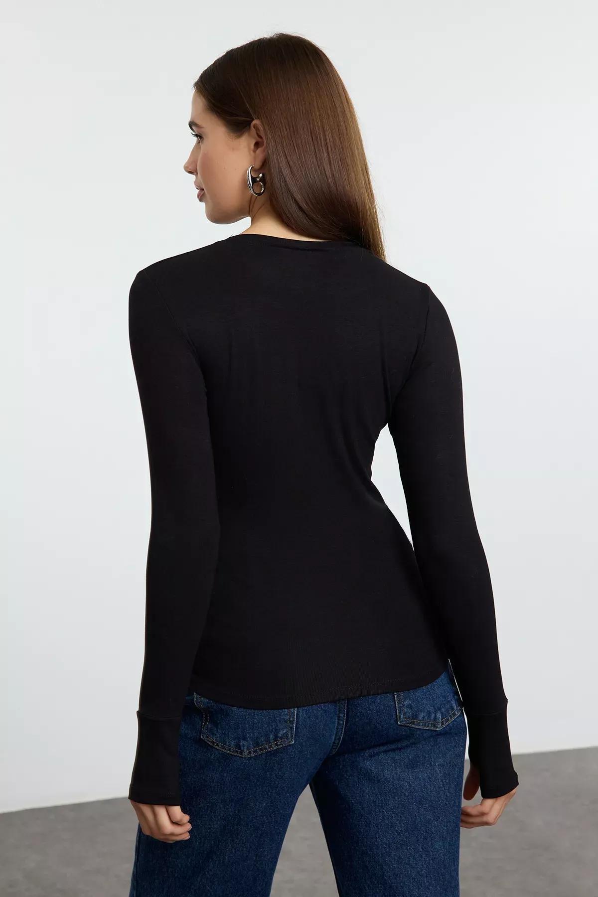 Black Viscose Knit Blouse, , large image number 4
