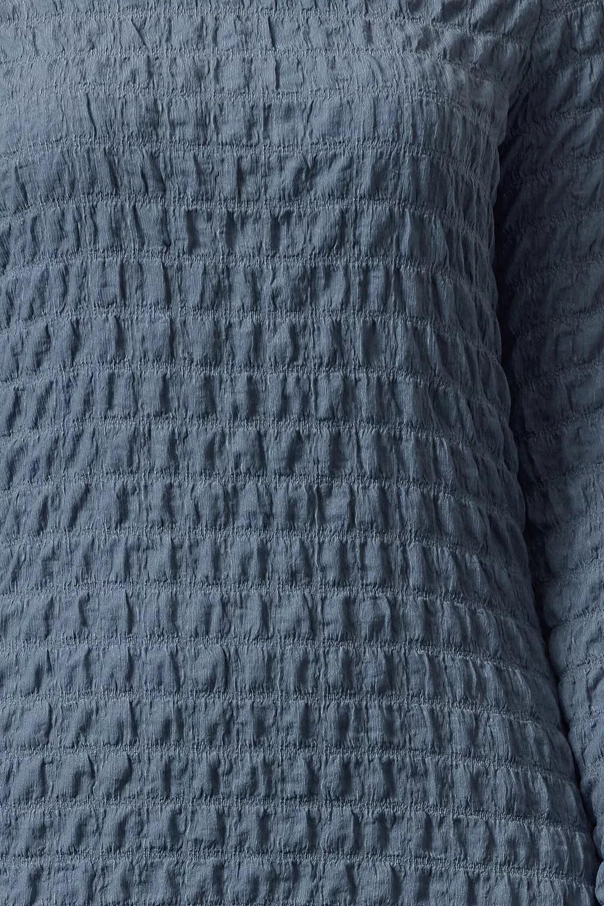 Blue Plain Textured Collared A-Line Dress, , large image number 2