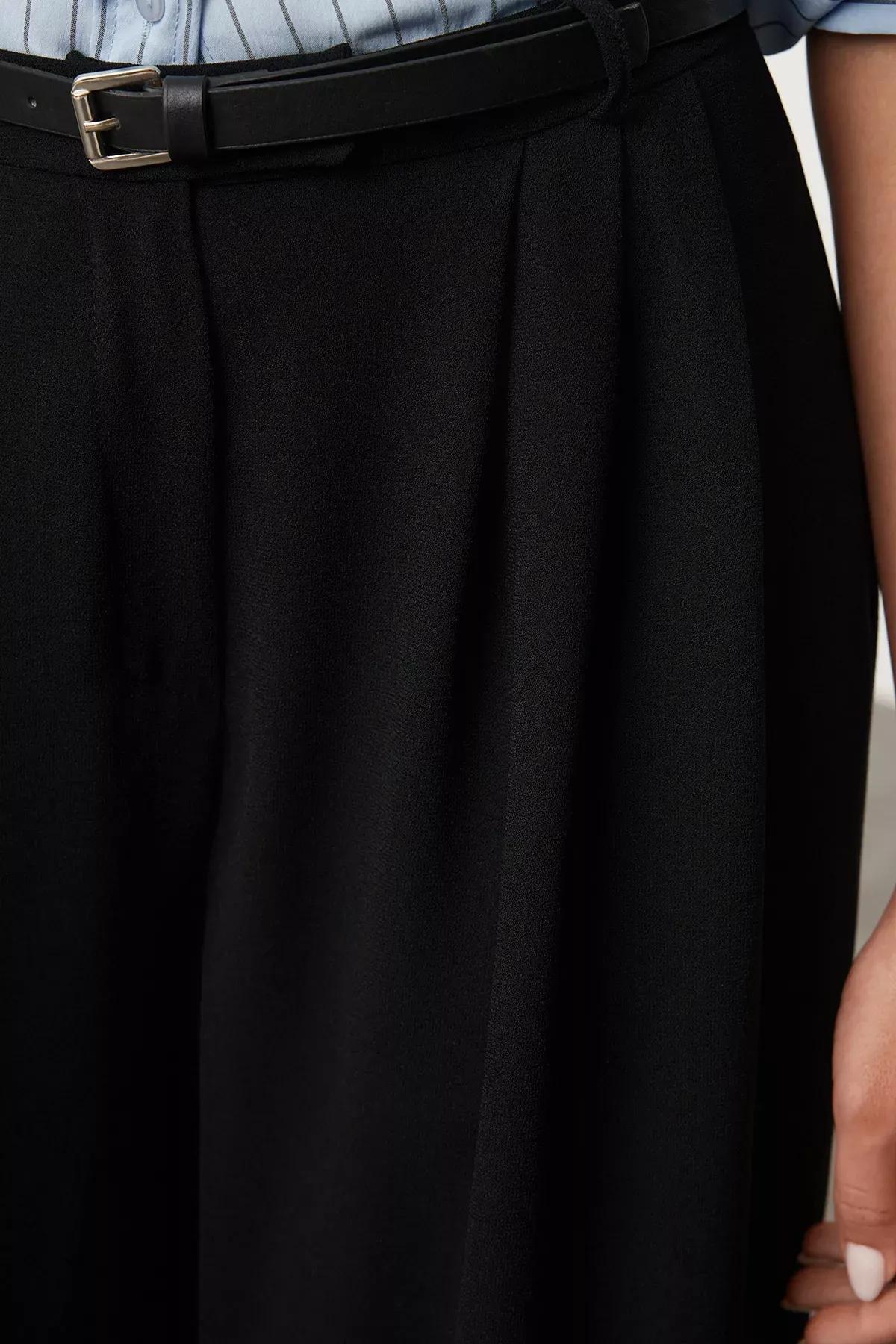 Black Wide Leg Pleated Trousers, BLACK, large image number 3