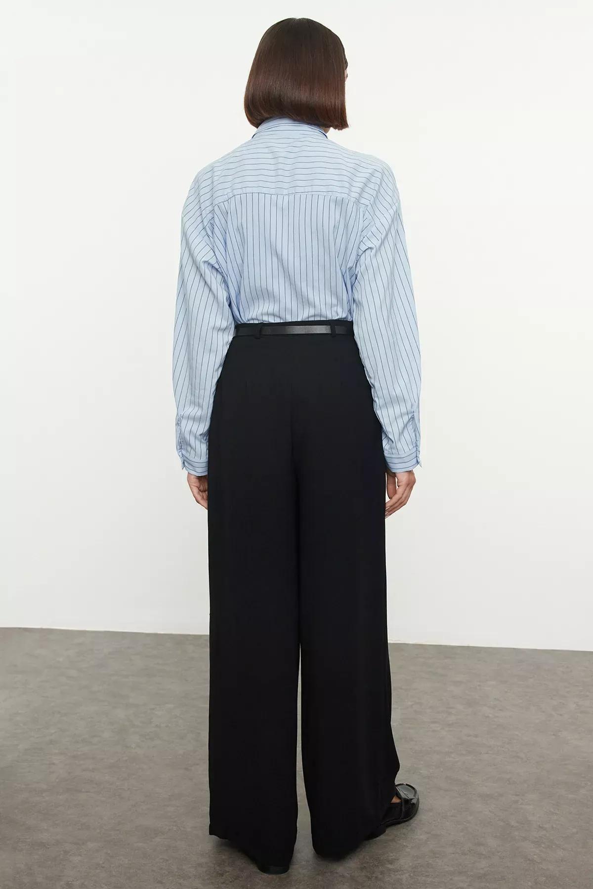 Black Wide Leg Pleated Trousers, BLACK, large image number 4