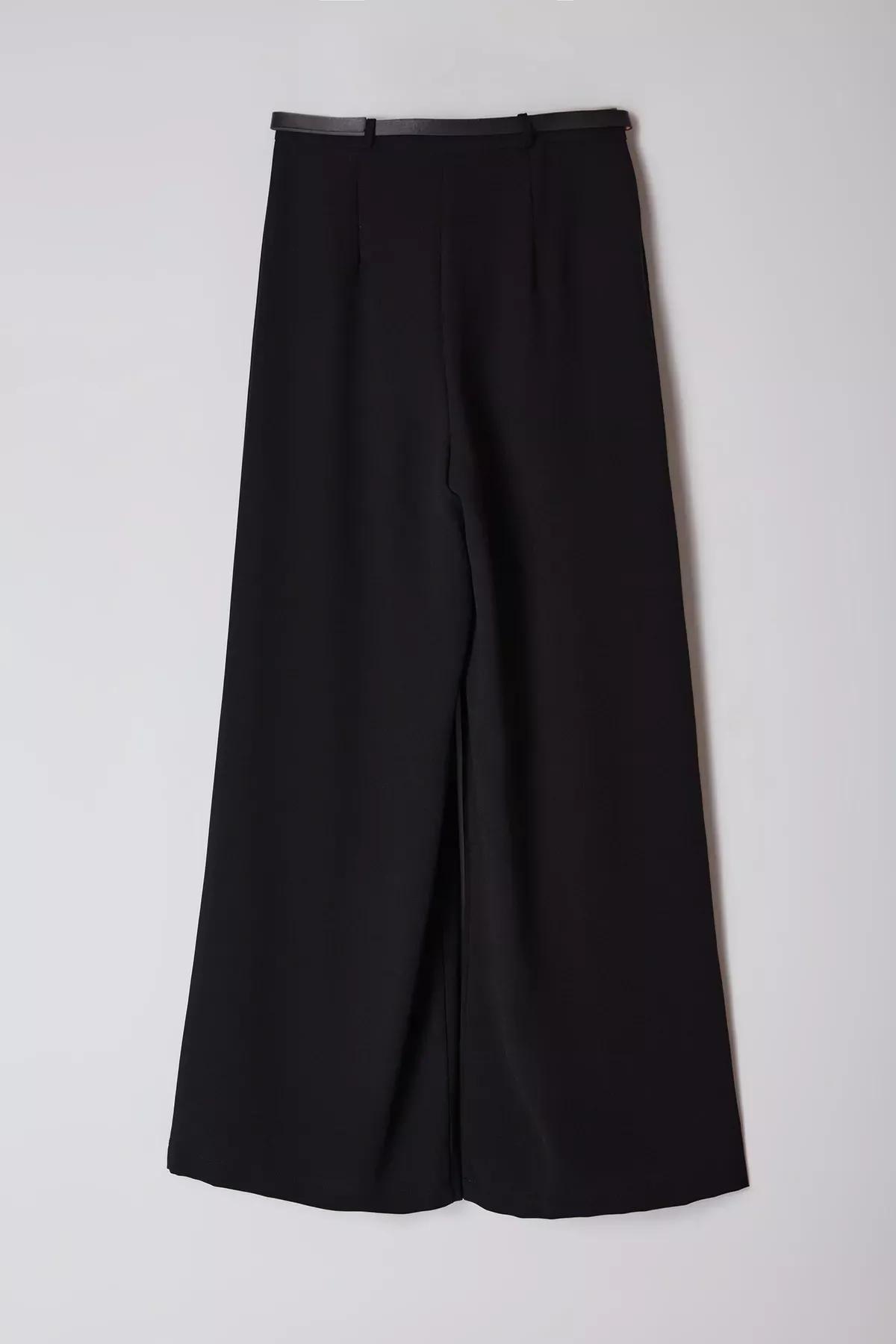 Black Wide Leg Pleated Trousers, BLACK, large image number 5
