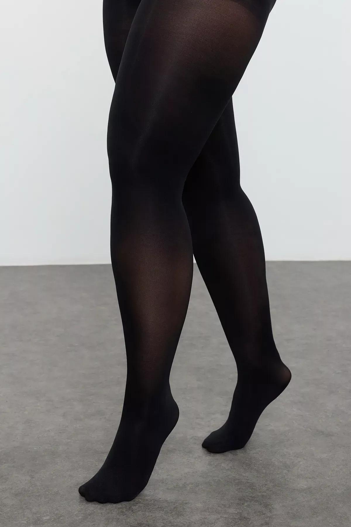 Black Slimming Plus Size Pantyhose, BLACK, large image number 2