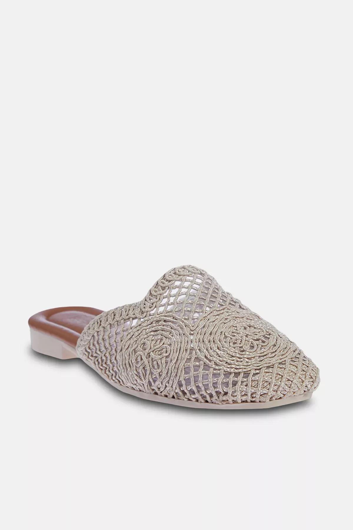 Beige Knit Detail Women’s Slippers, , large image number 3