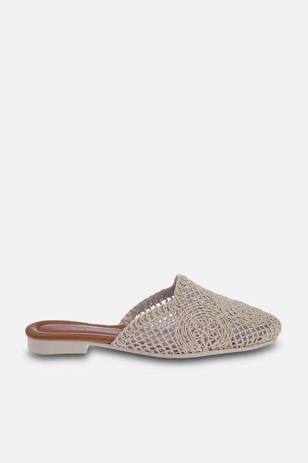 Beige Knit Detail Women’s Slippers, , large image number 4