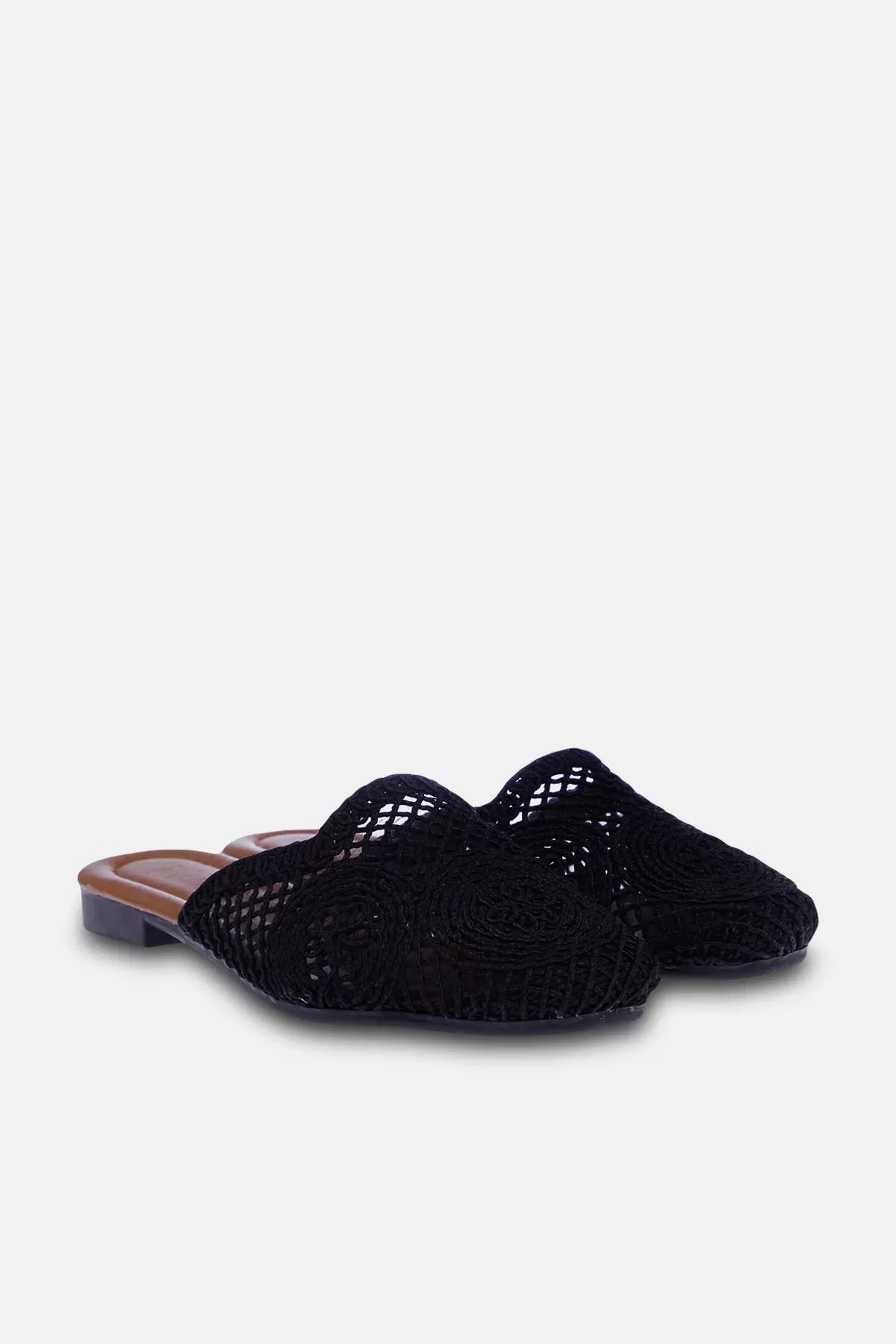 Black Knitted Slippers, BLACK, large image number 0