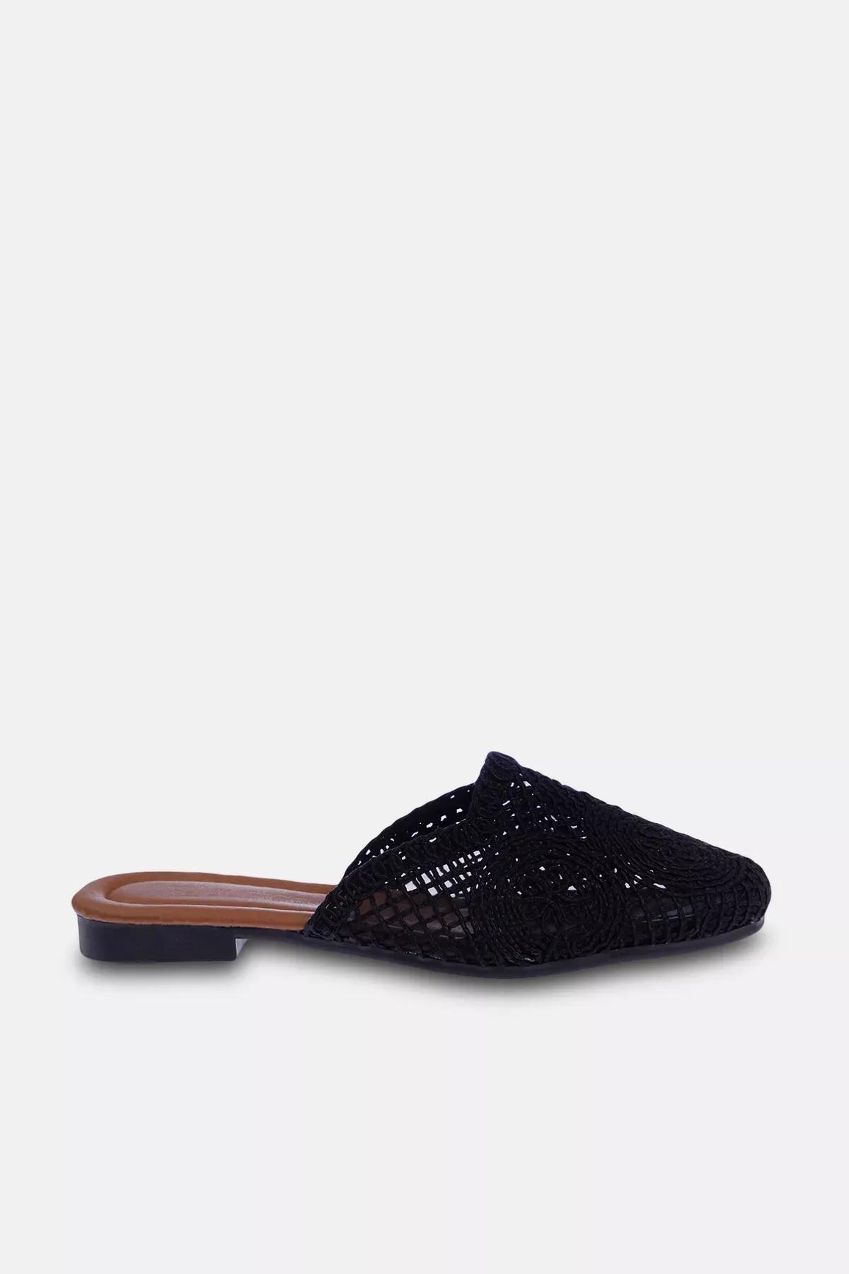 Black Knitted Slippers, BLACK, medium