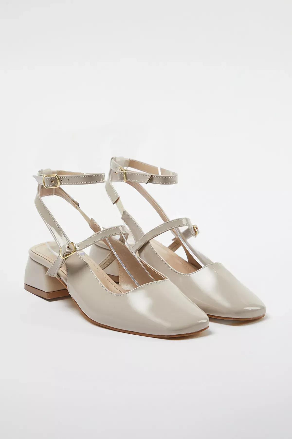 Beige Ankle Strap Heeled Shoes, Beige, medium