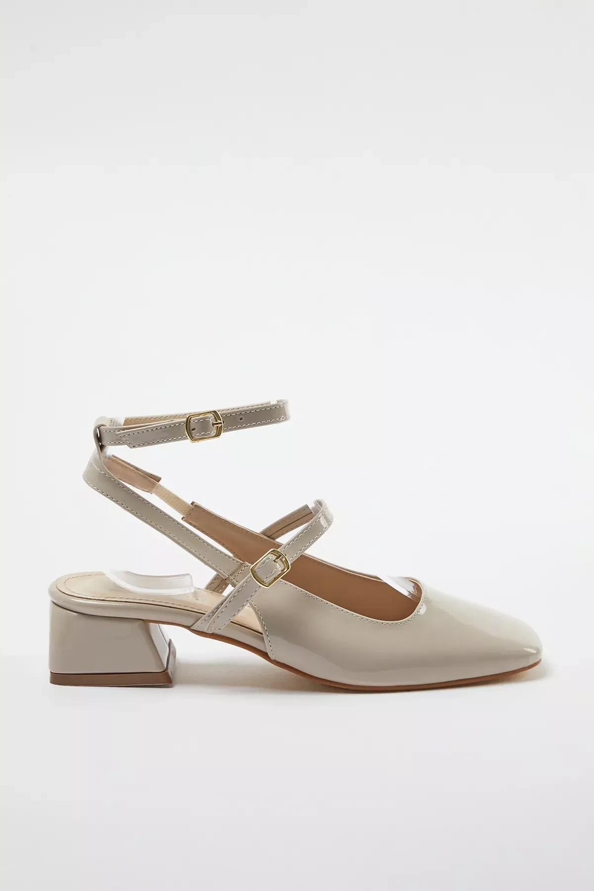 Beige Ankle Strap Heeled Shoes, Beige, medium