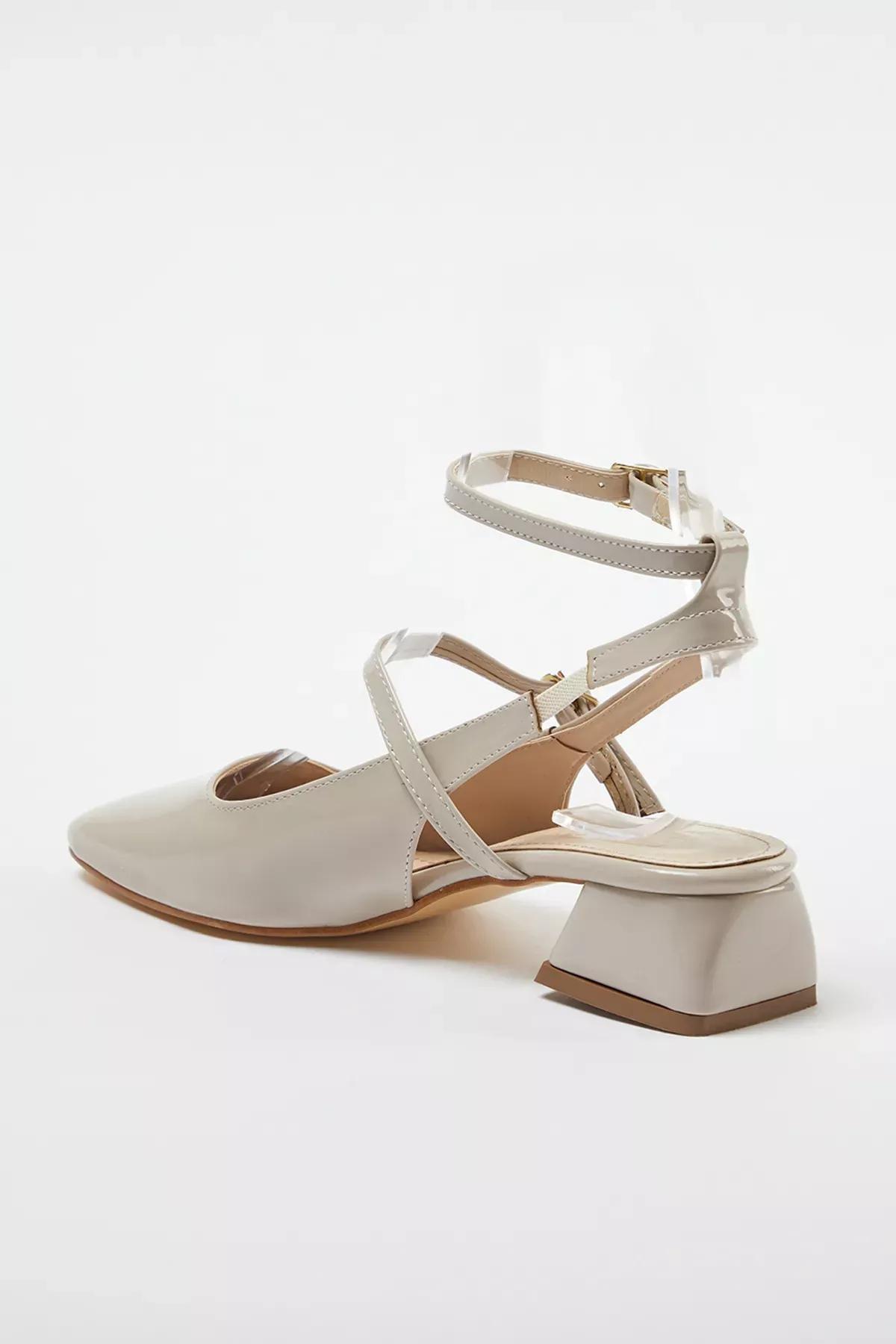 Beige Ankle Strap Heeled Shoes, Beige, medium