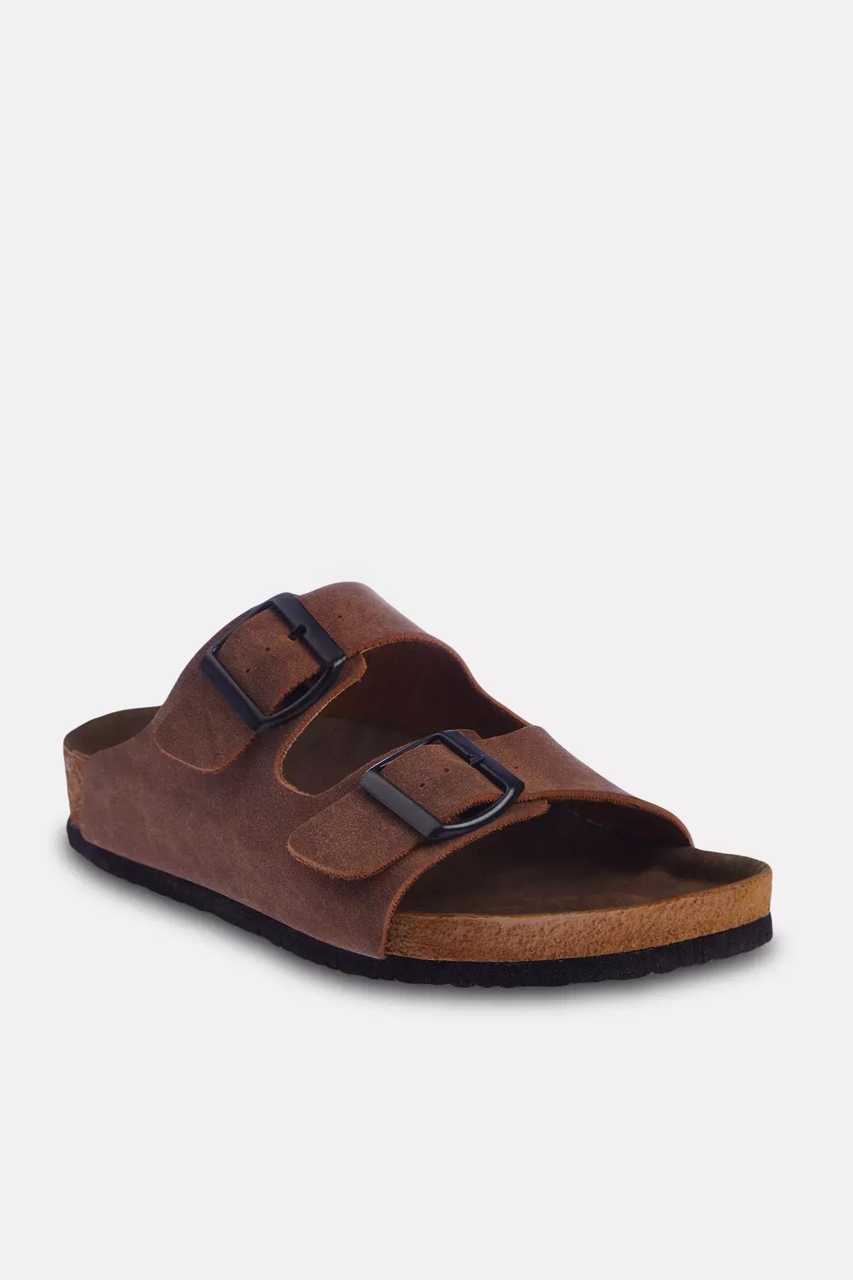 Brown double buckle slippers, , large image number 1