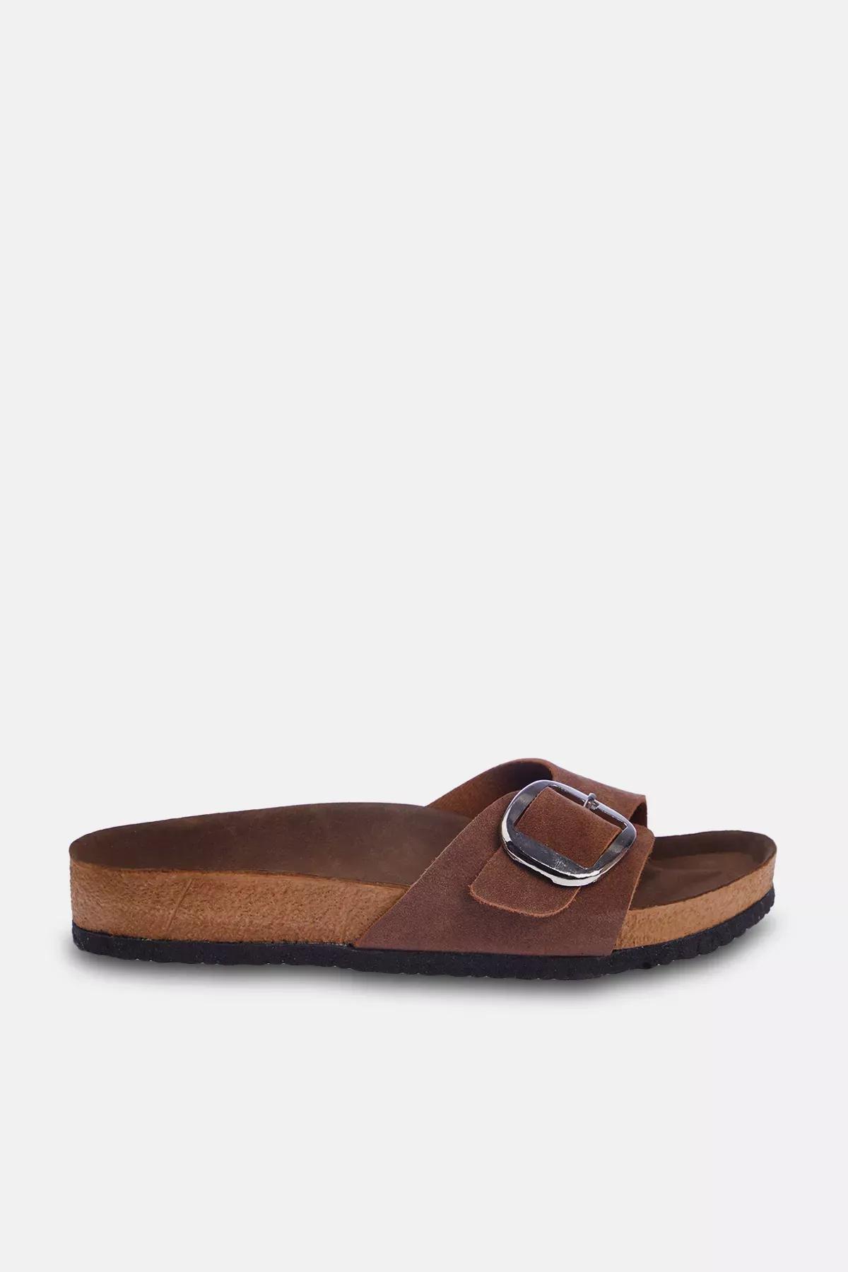 Brown Striped Slippers, Tan, medium